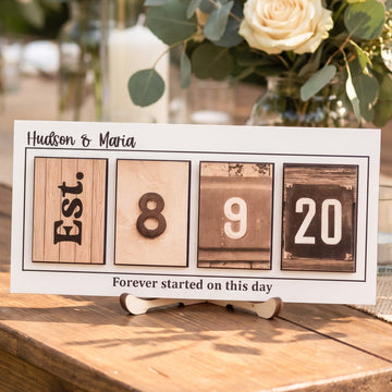 Personalized Wooden Date Block Sign Anniversary Gift Decor B09
