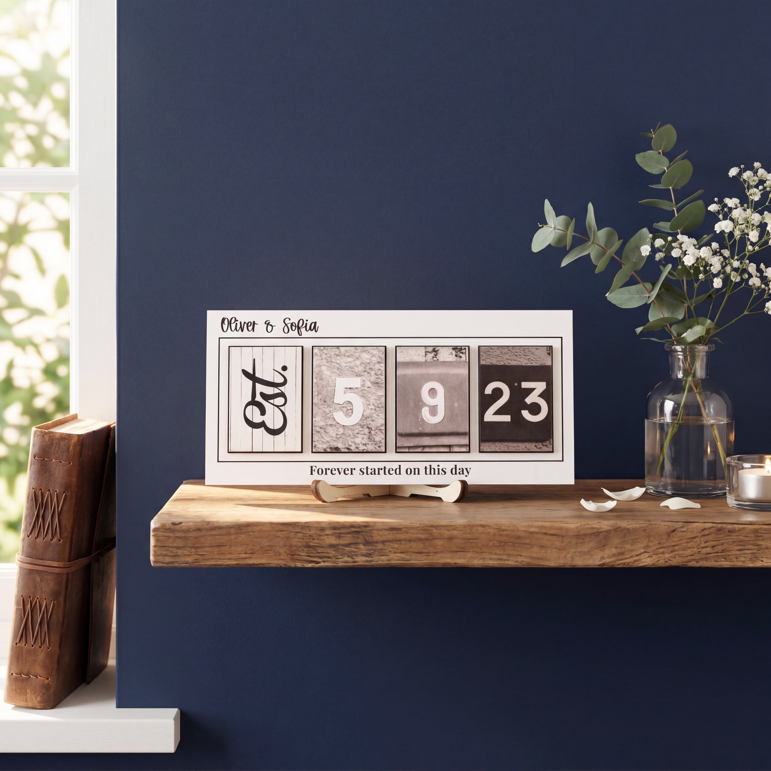 Personalized Wooden Date Block Sign Anniversary Gift Decor B09