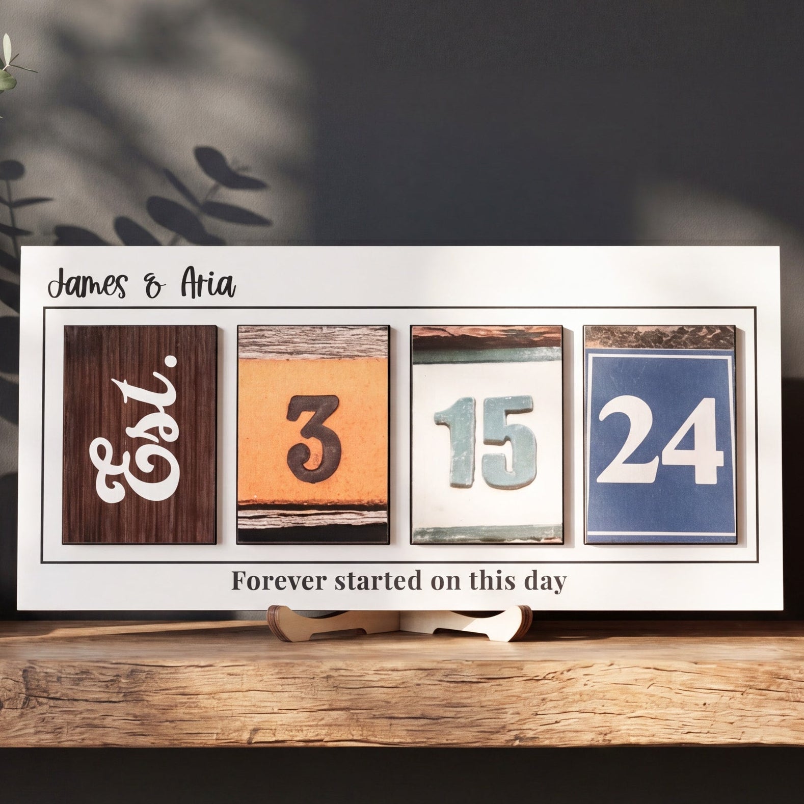 Personalized Wooden Date Block Sign Anniversary Gift Decor B09