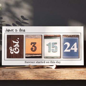 Personalized Wooden Date Block Sign Wedding Anniversary Gift B09