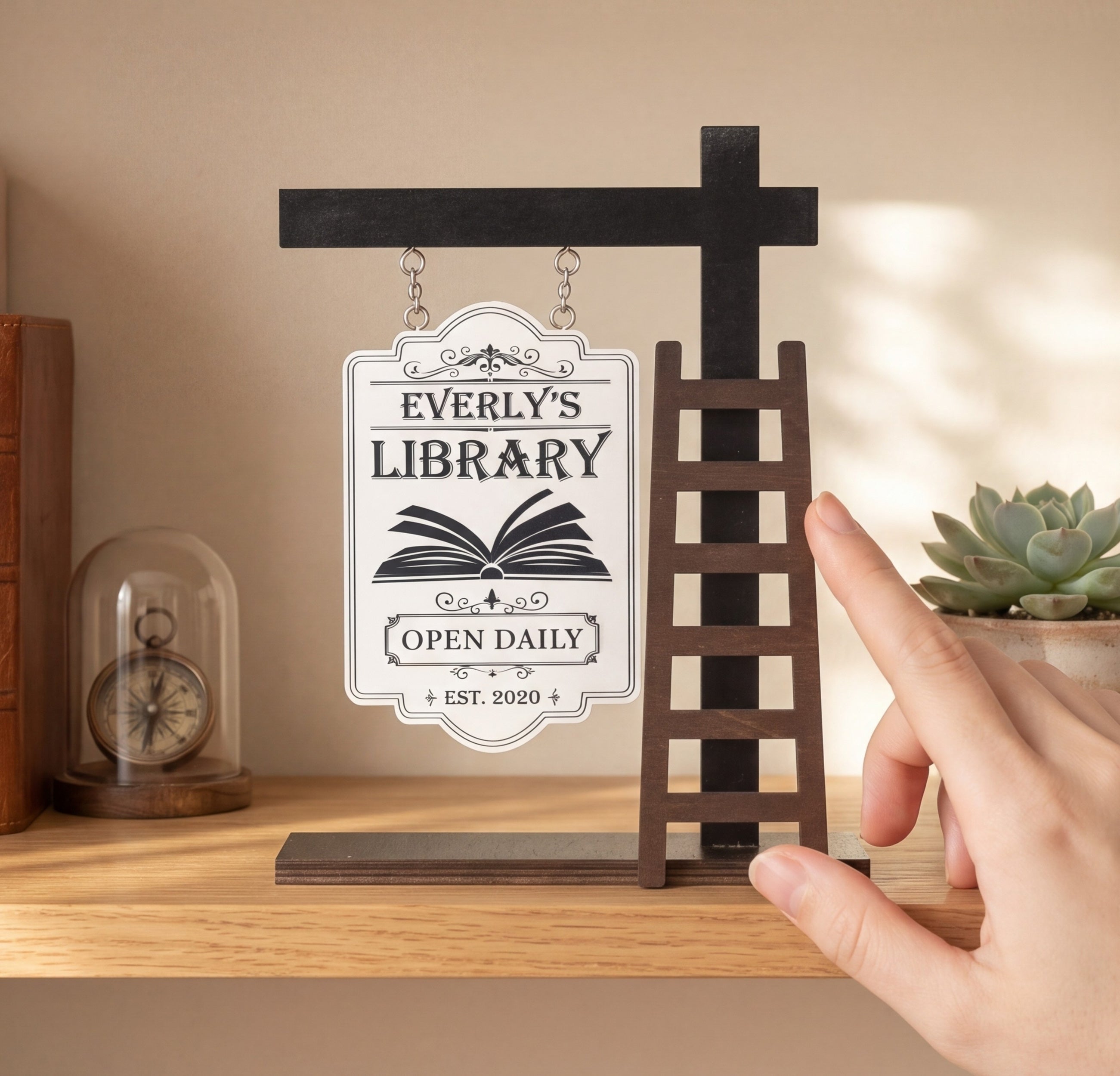 Personalized Library Hanging Wood Sign Reading Corner Decor B04