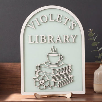 Personalized Library Name Wood Sign Reading Room Decor B01