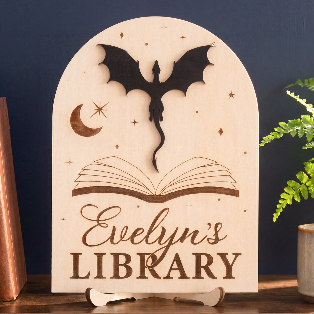 Personalized Library Name Wood Sign Home Library Decor B10