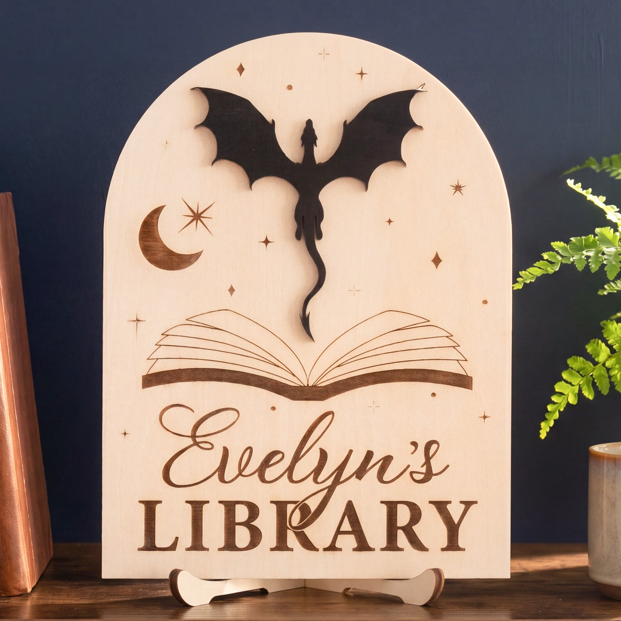 Personalized Library Name Wood Sign Gift for Book Lovers B10