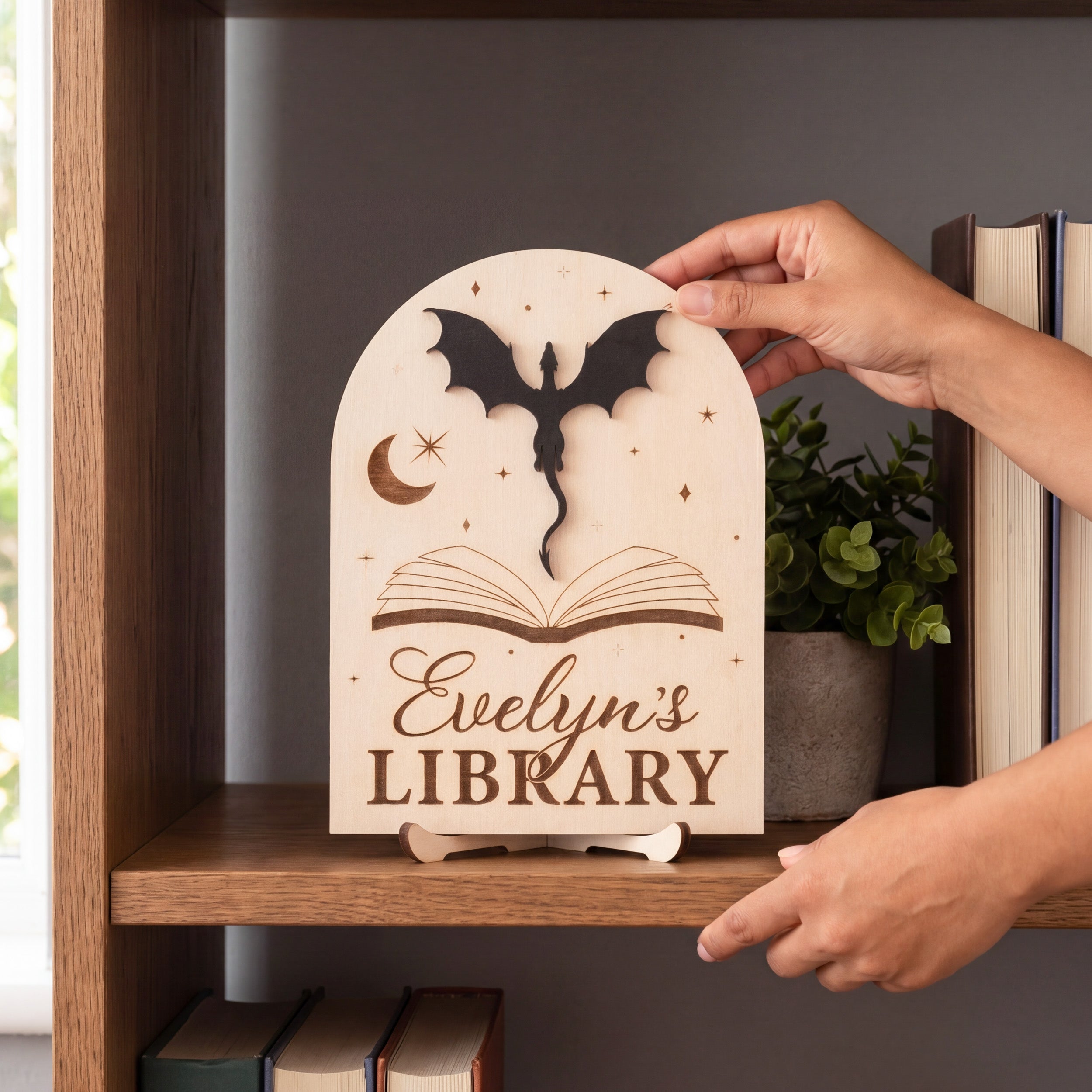 Personalized Library Name Wood Sign Gift for Book Lovers B10