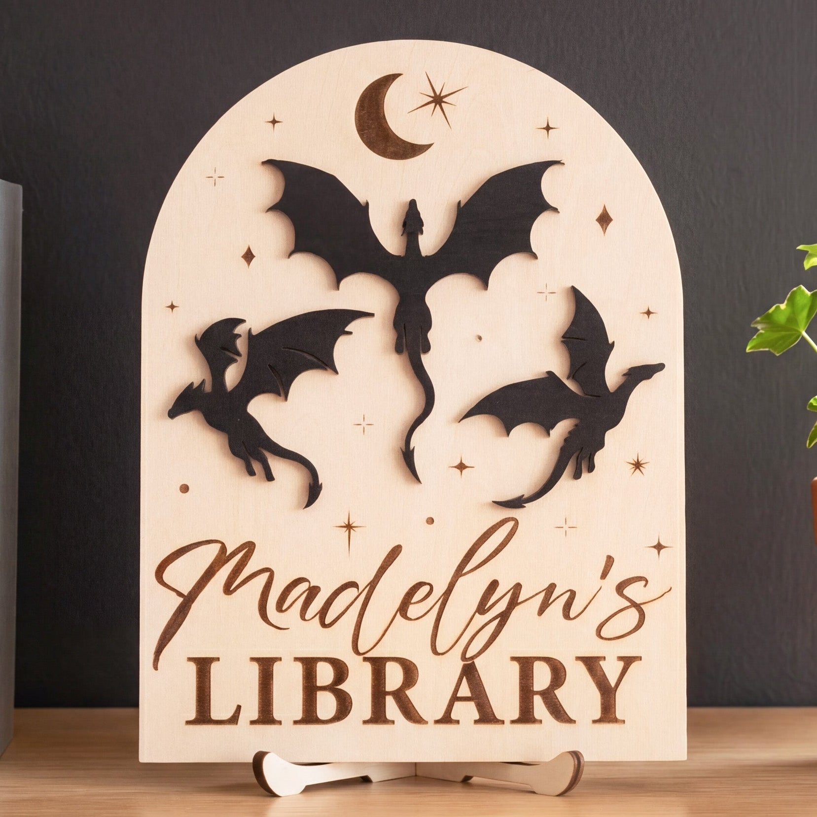 Personalized Library Name Wood Sign Gift for Book Lovers B10