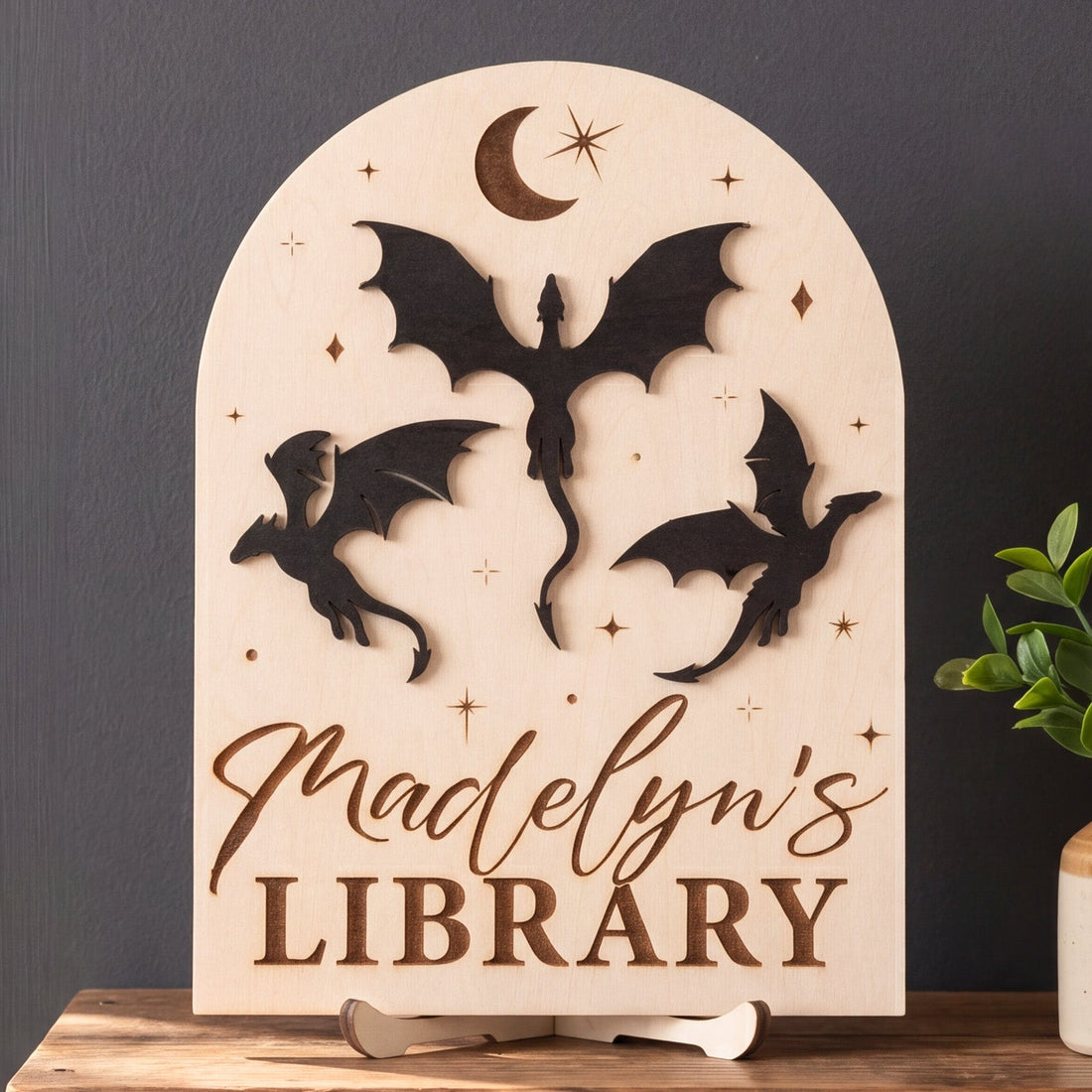 Personalized Library Name Wood Sign Reading Nook Decor B10