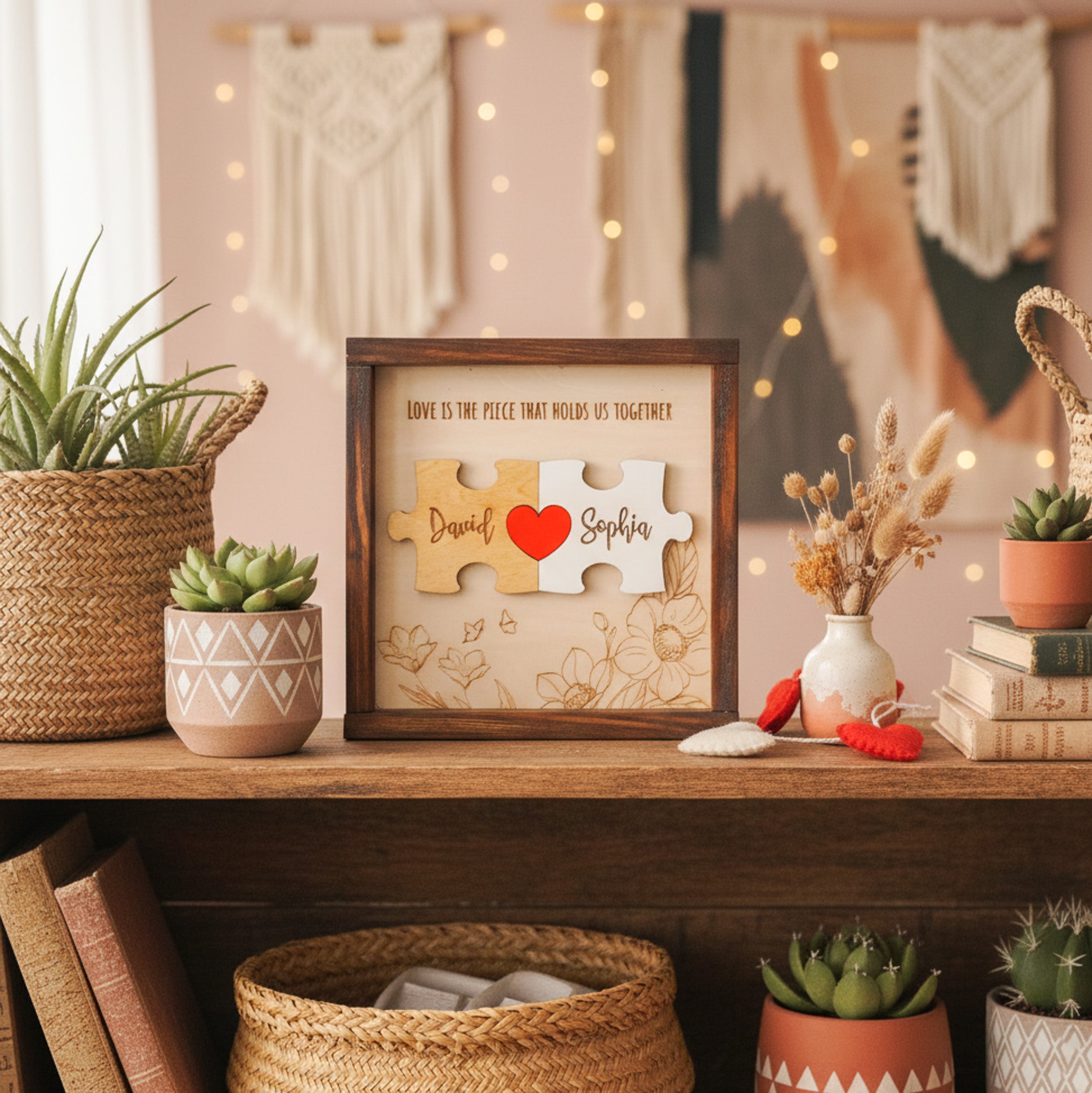Couple Puzzle Wooden Sign Gift Wood Personalized Couple Gift and Wooden Couple Sign E06