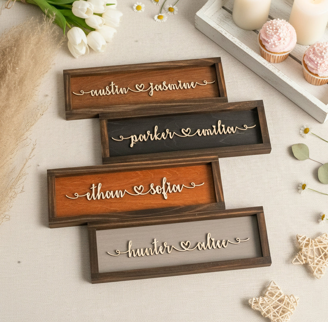 Personalized Couple Name Plaque Wood Wedding Name Decor and Custom Engraved Wood Plaque for Anniversary Name Plaque E07