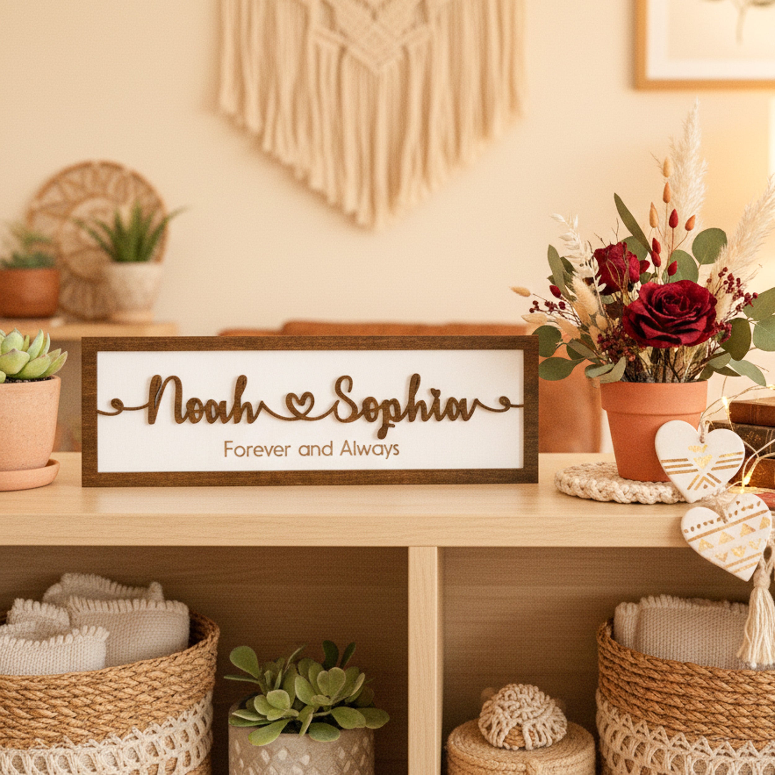Custom Couple Name Wooden Sign Wedding Couple Name Sign and Engraved Wooden Name Decor for Personalized Anniversary Gift E32
