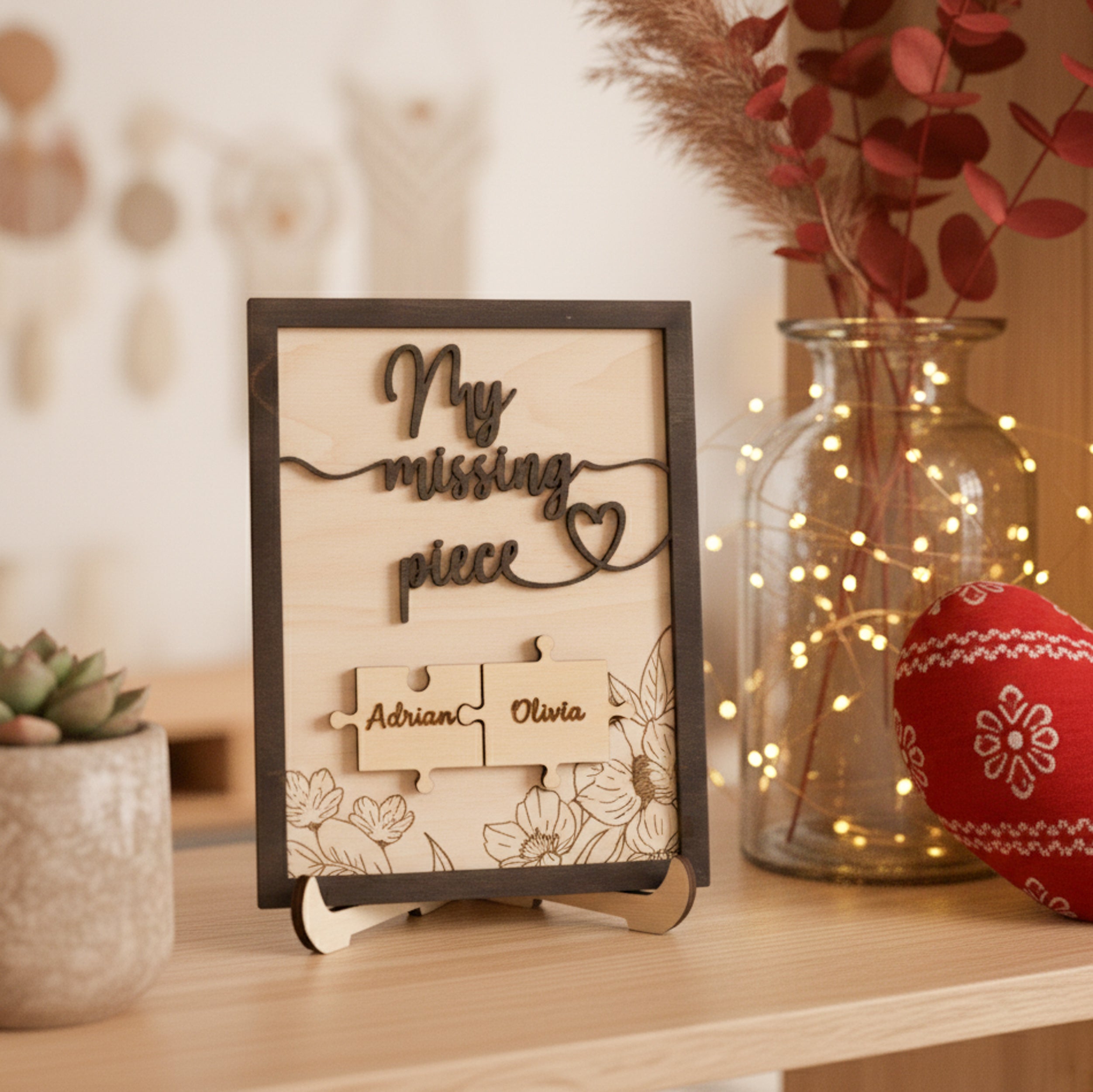 Custom Puzzle Piece Wooden Sign Wood Couple Anniversary Gift and Rustic Wooden Couple Sign E34