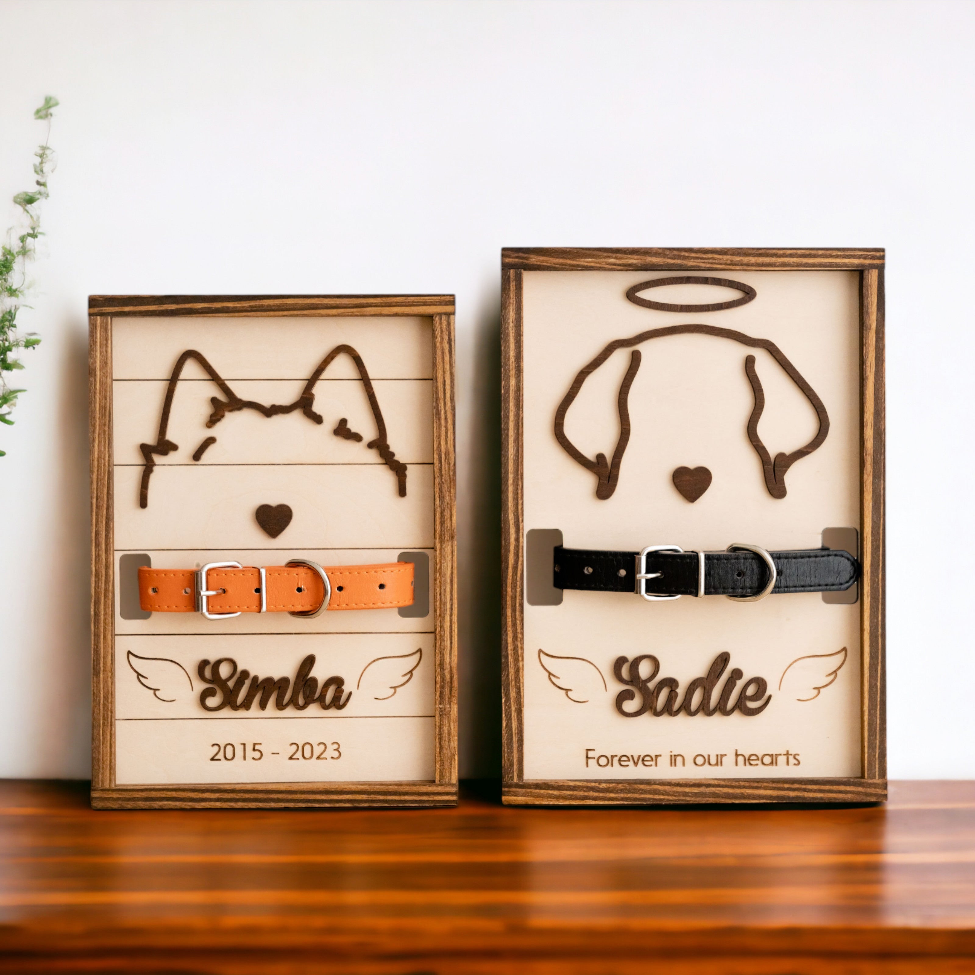 Dog Ear Drawing Framed Wood Dog Memorial Frame and Personalized Pet Memorial with Custom Pet Ear Drawing E37