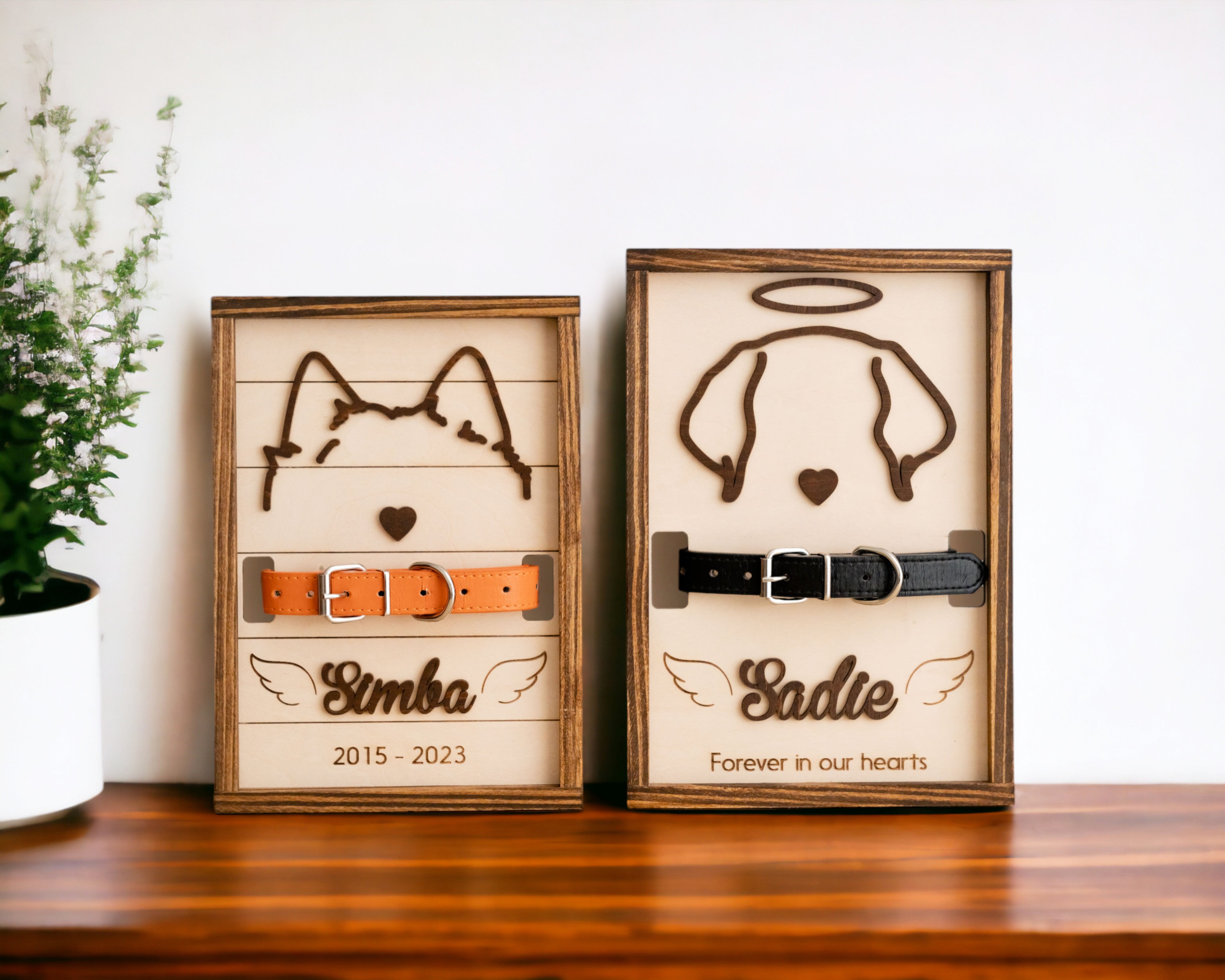 Dog Ear Drawing Framed Wood Dog Memorial Frame and Personalized Pet Memorial with Custom Pet Ear Drawing E37