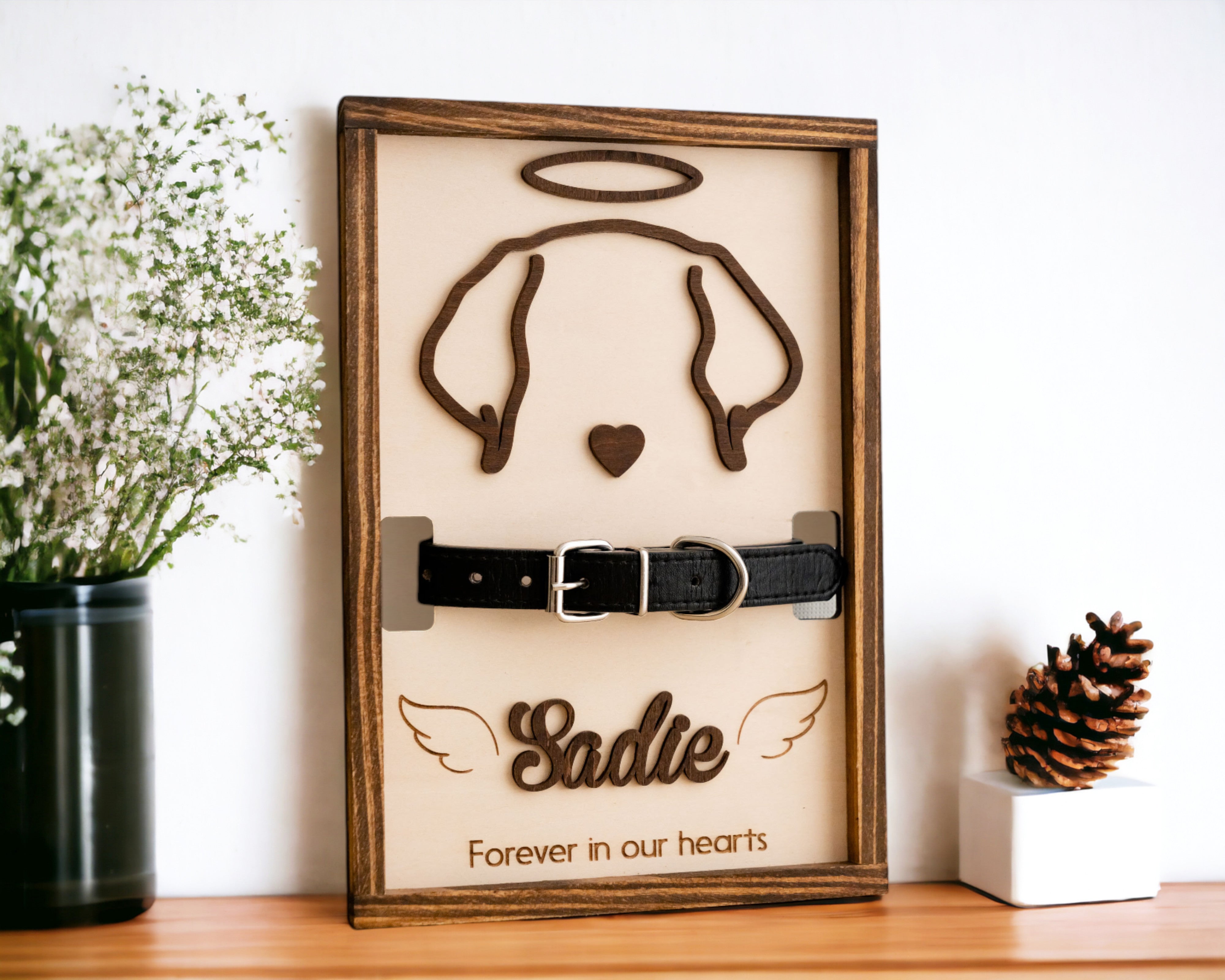 Dog Ear Drawing Framed Wood Custom Dog Memorial Gift for Pet Remembrance Frame and Personalized Dog Memorial Frame E37