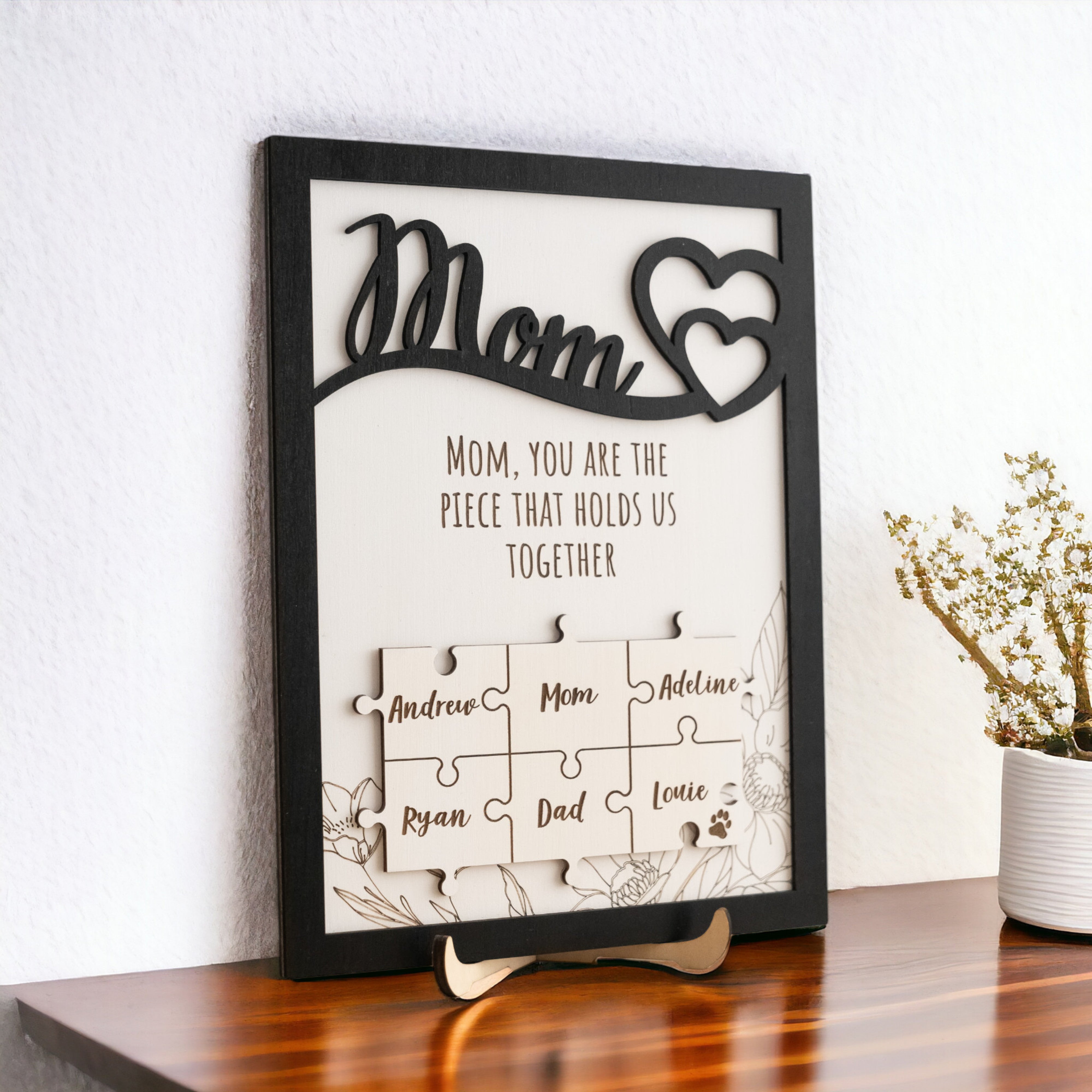 Personalized Wooden Puzzle Frame for Mom Family Puzzle Decor E63