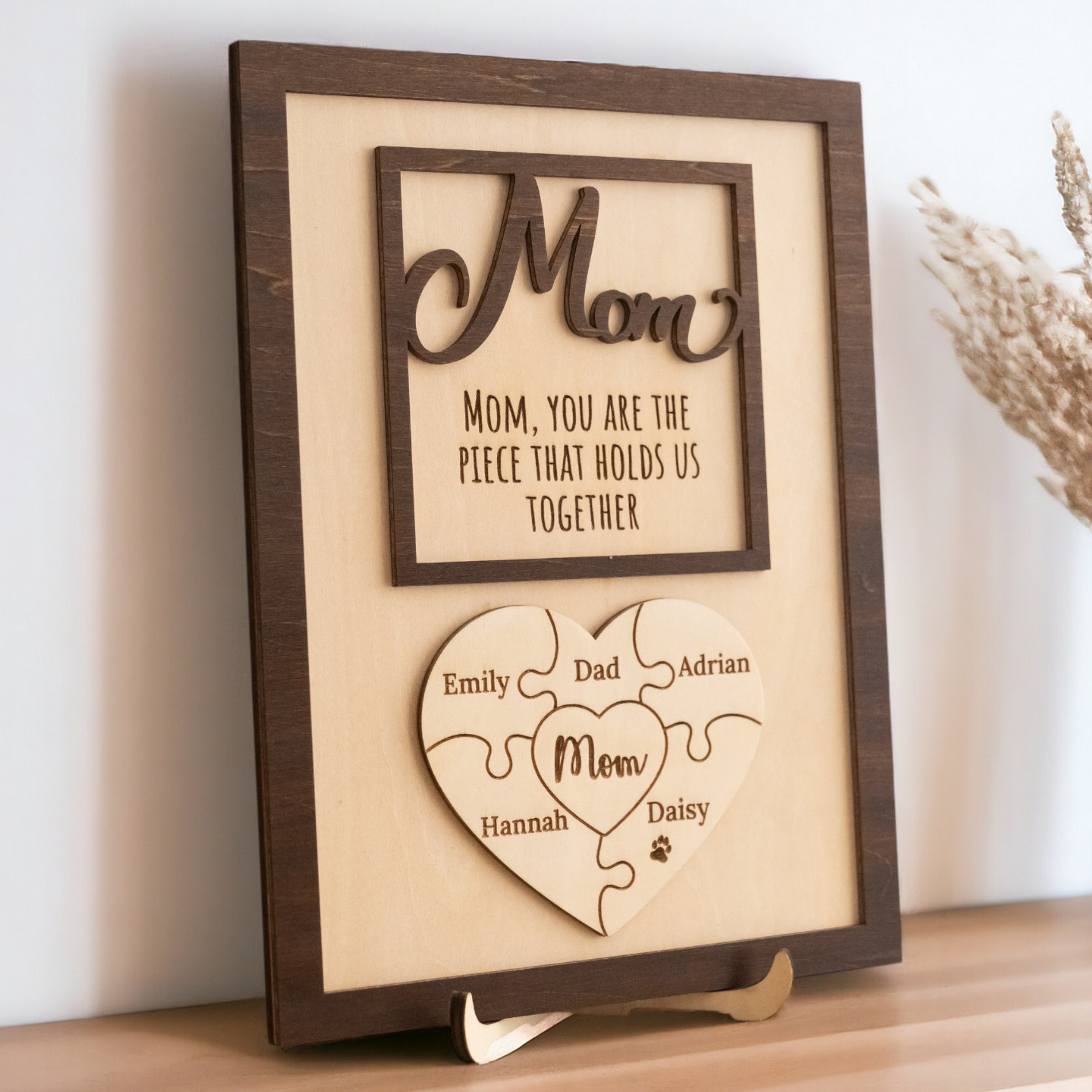 Personalized Wooden Puzzle Frame for Mom Family Gift E82