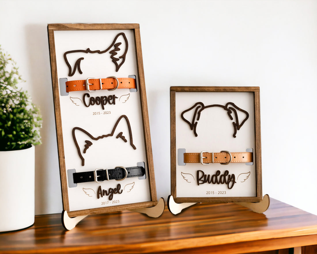 Boho Rustic Dog Ear Drawing Framed Pet Memorial Art
