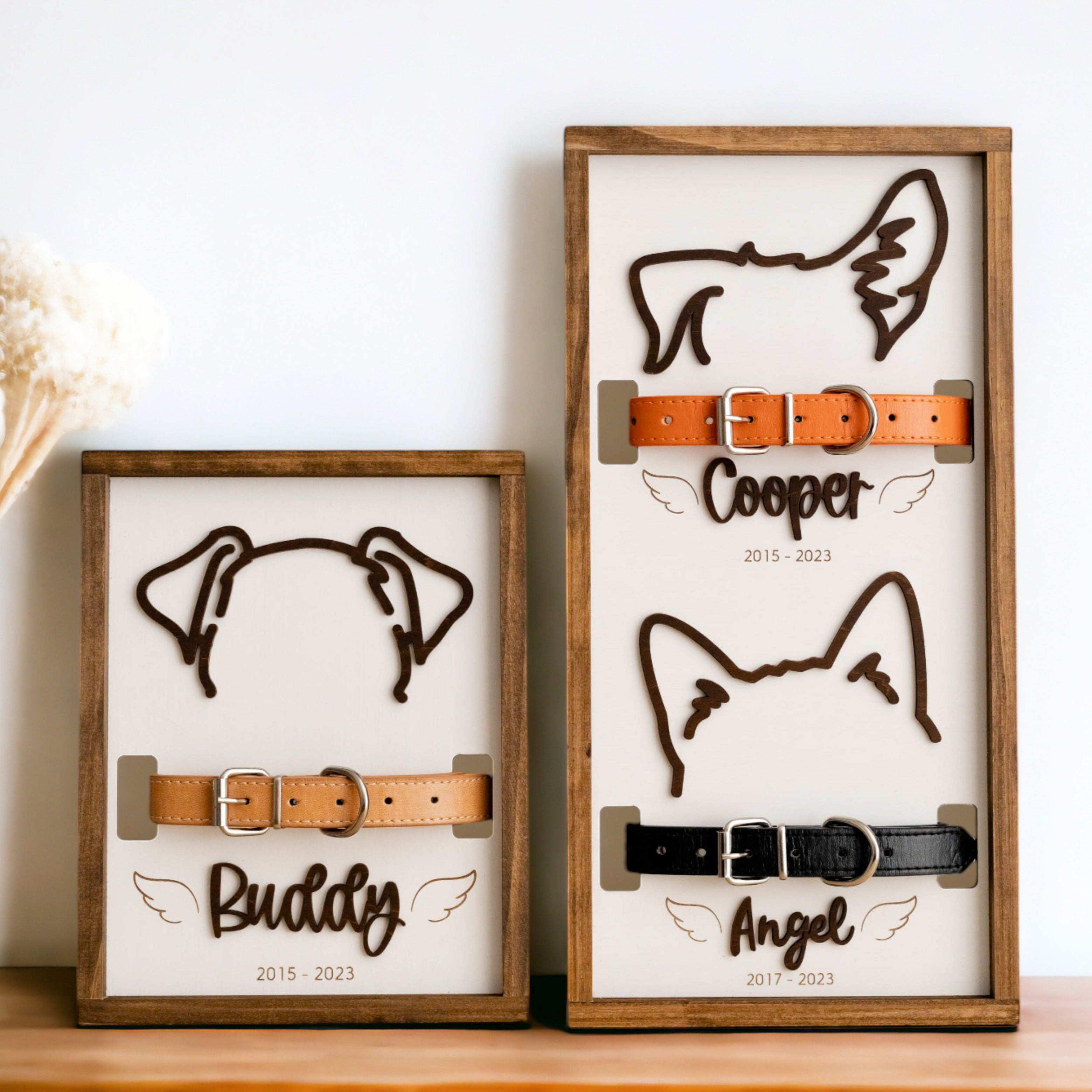 Boho and Rustic Style Dog Ear Drawing Framed Pet Memorial