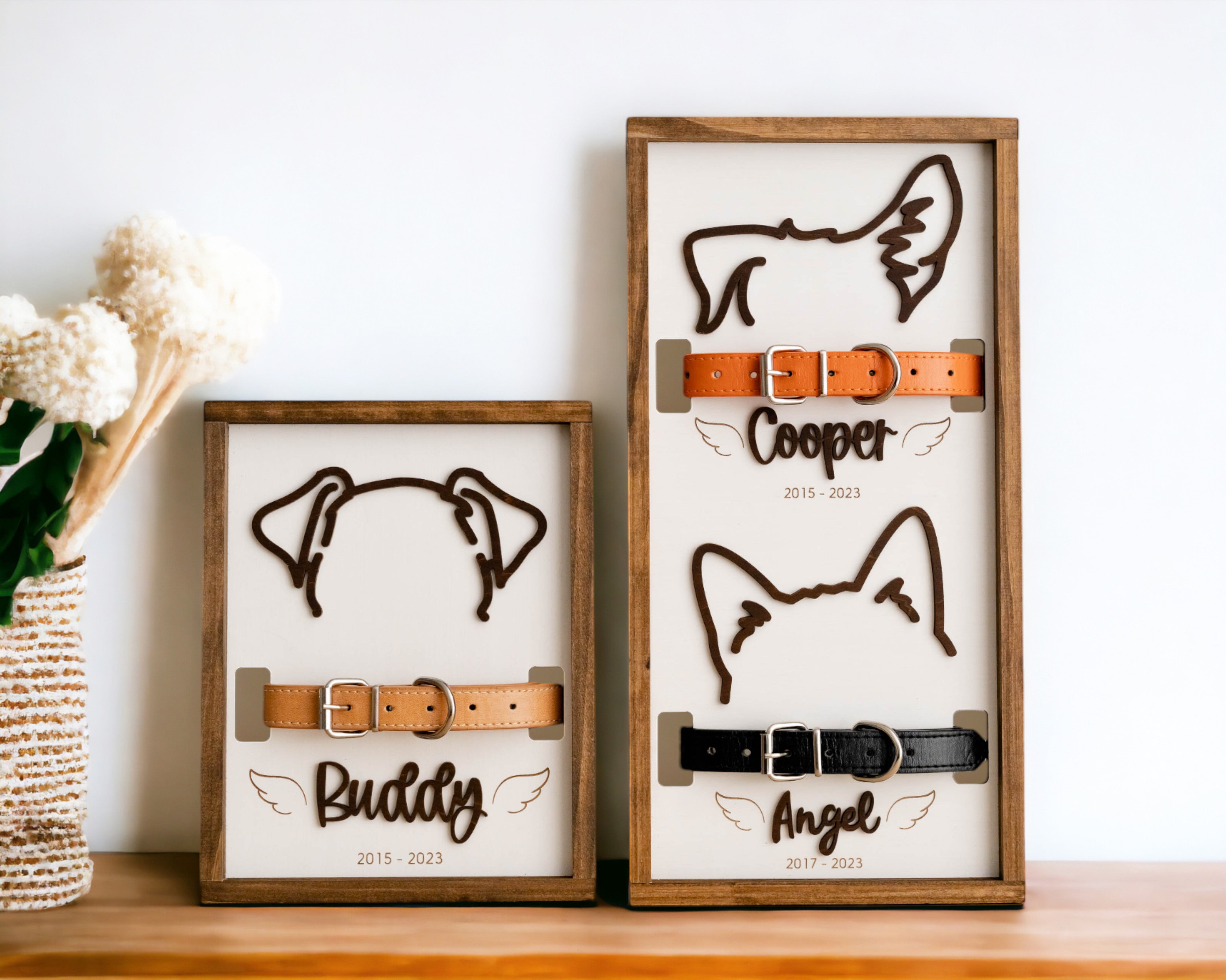 Dog Ear Drawing Framed Wood for Dog Memorial Gift and Pet Decor E88