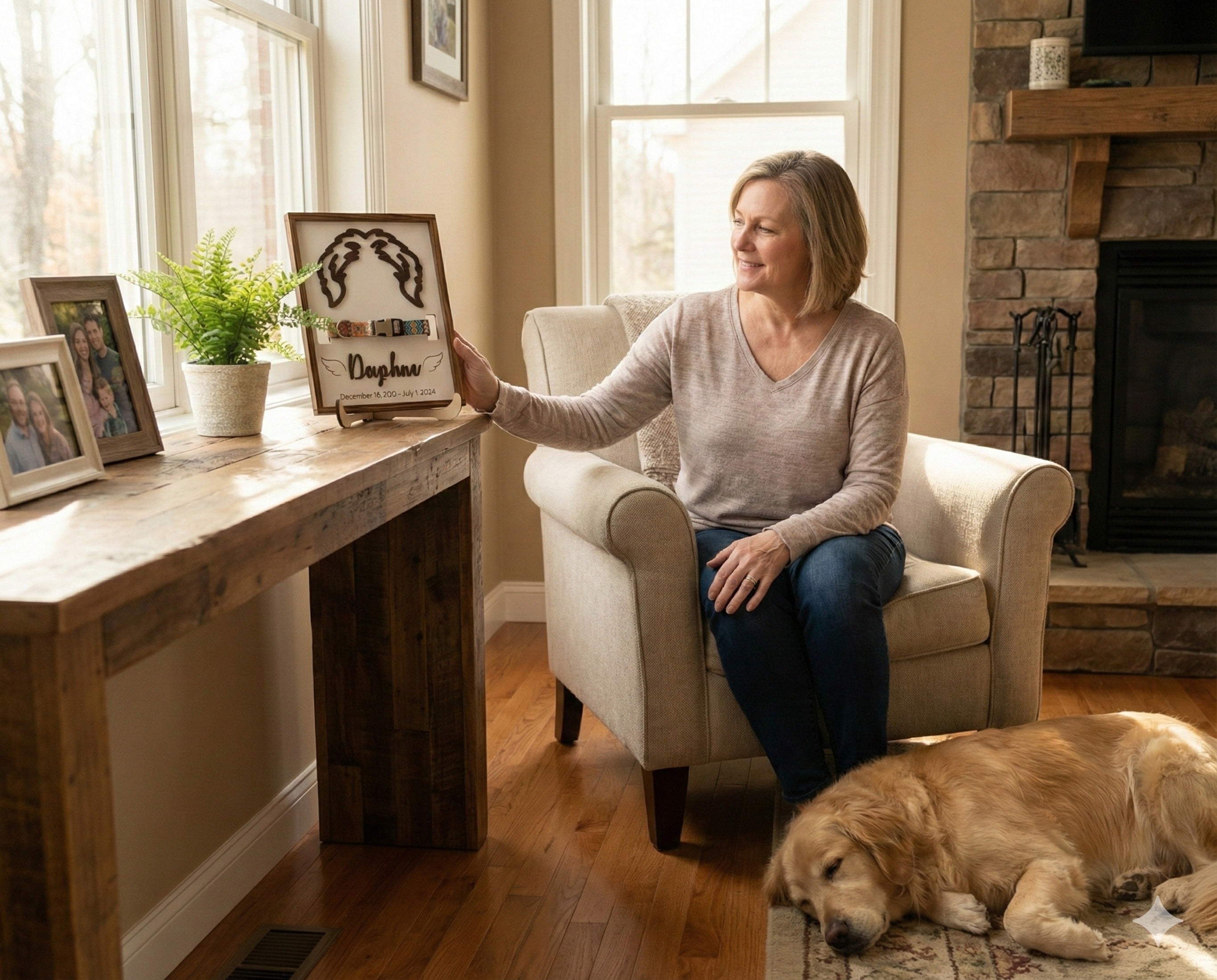 Dog Ear Drawing Framed Wood for Dog Memorial Gift and Pet Decor E88