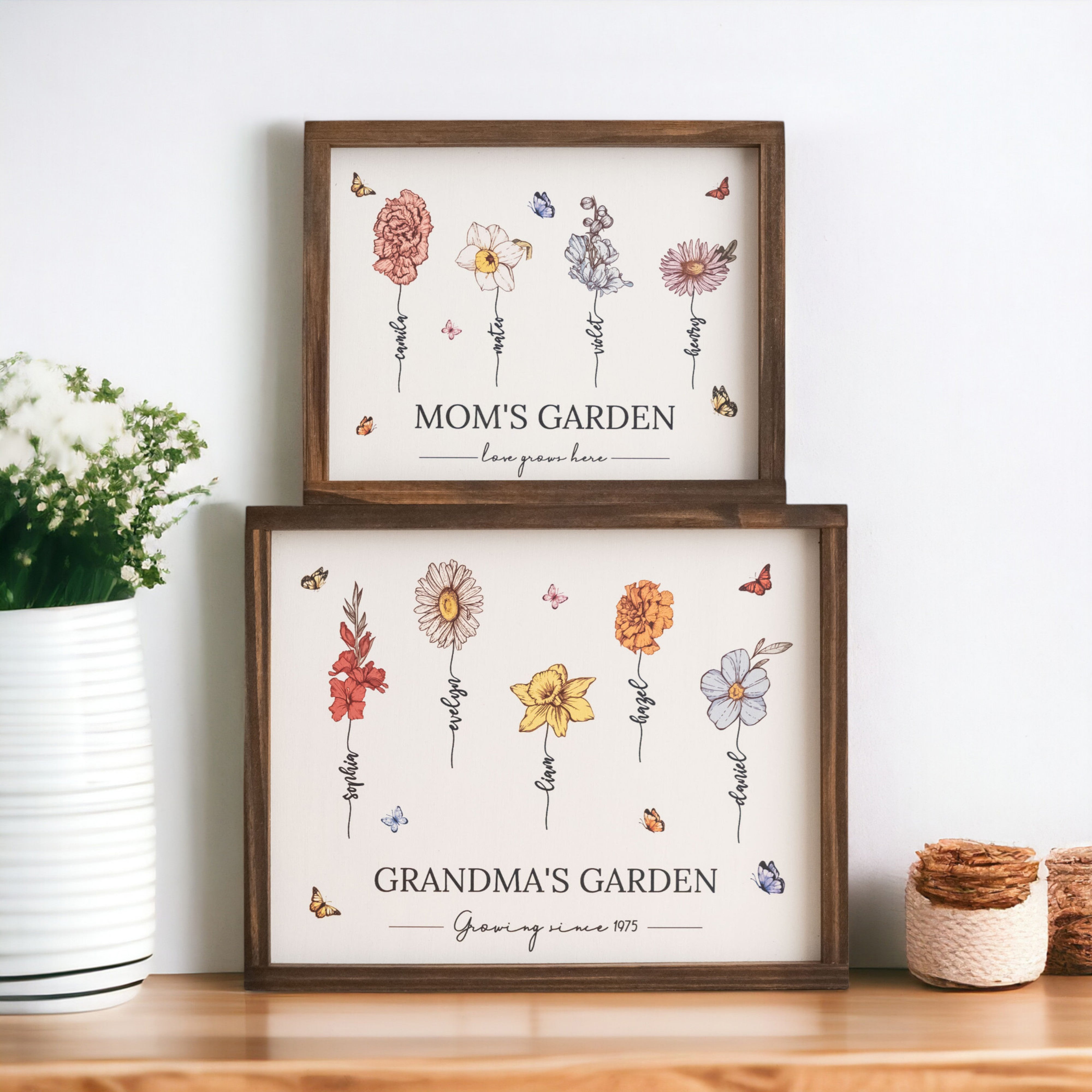 Personalized Wooden Family Flower Garden Sign for Family Name Sign and Flower Decor E90