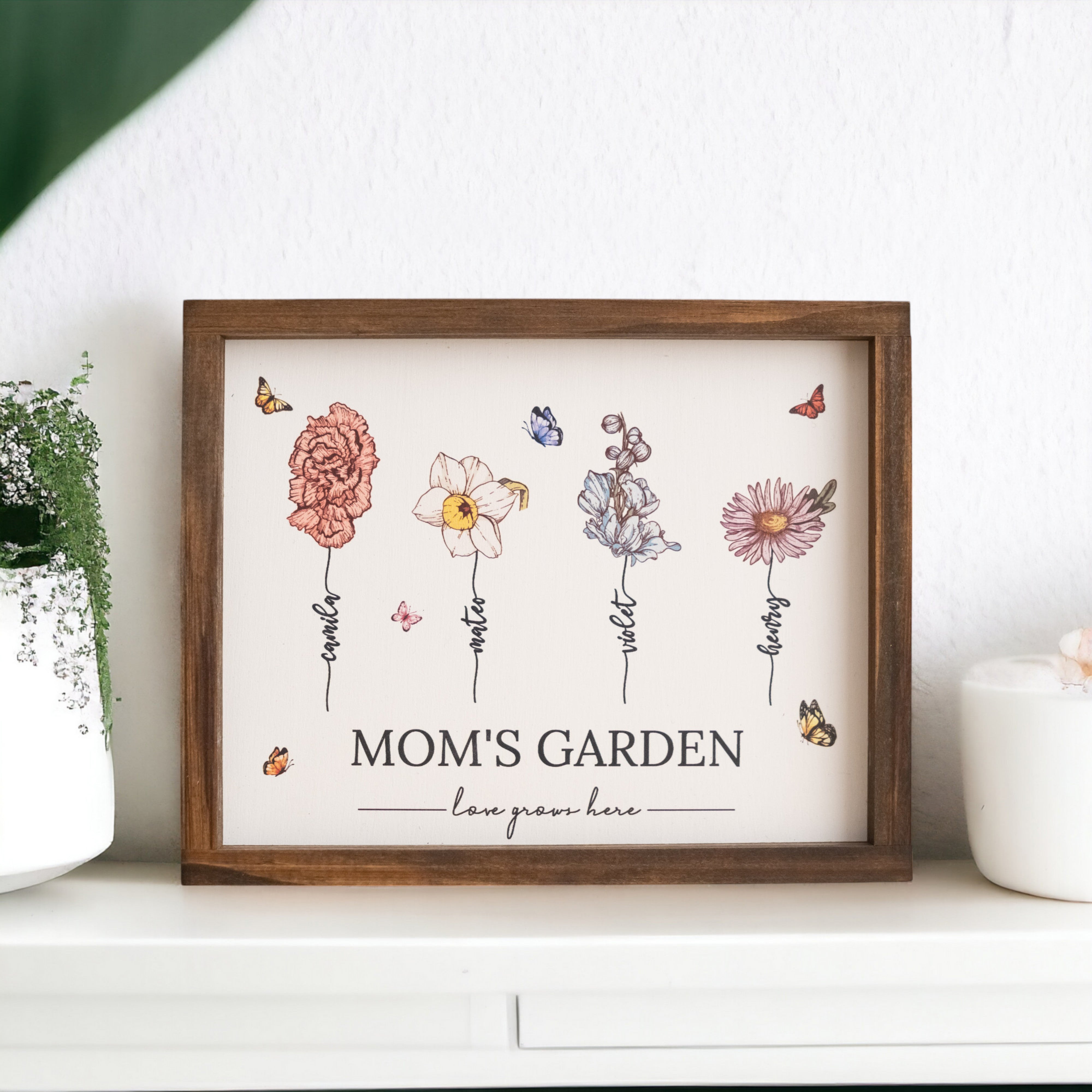 Personalized Wooden Family Flower Garden Sign for Family Wall Decor and Flower Gifts E90