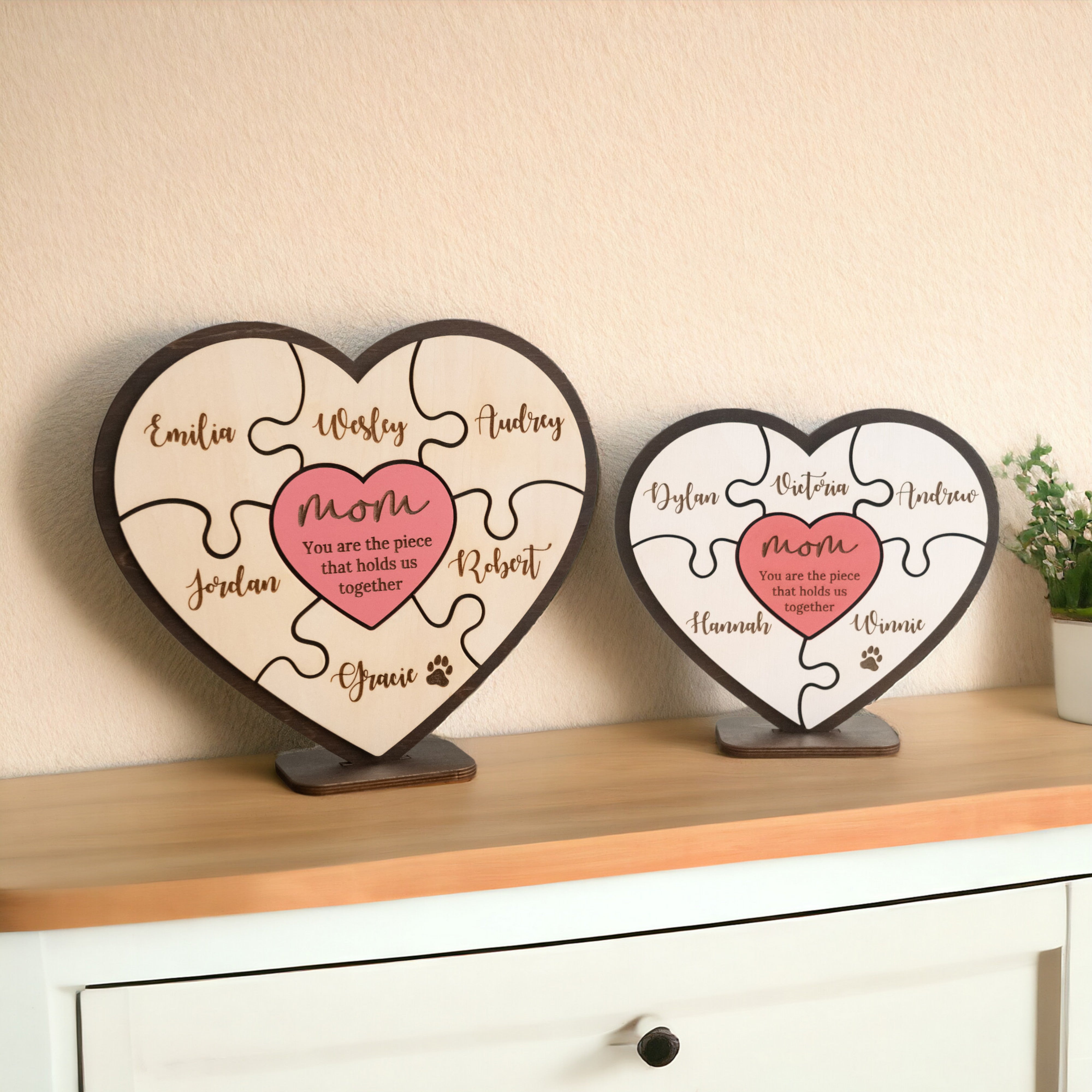 Personalized Wooden Heart Puzzle Frame for Mom Wooden Decor Gift for Mom and Personalized Puzzle Frame Round E95