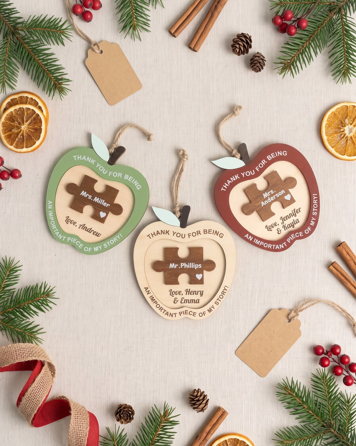 Teacher Ornament Wood and Christmas Tree Ornament for Holiday B52