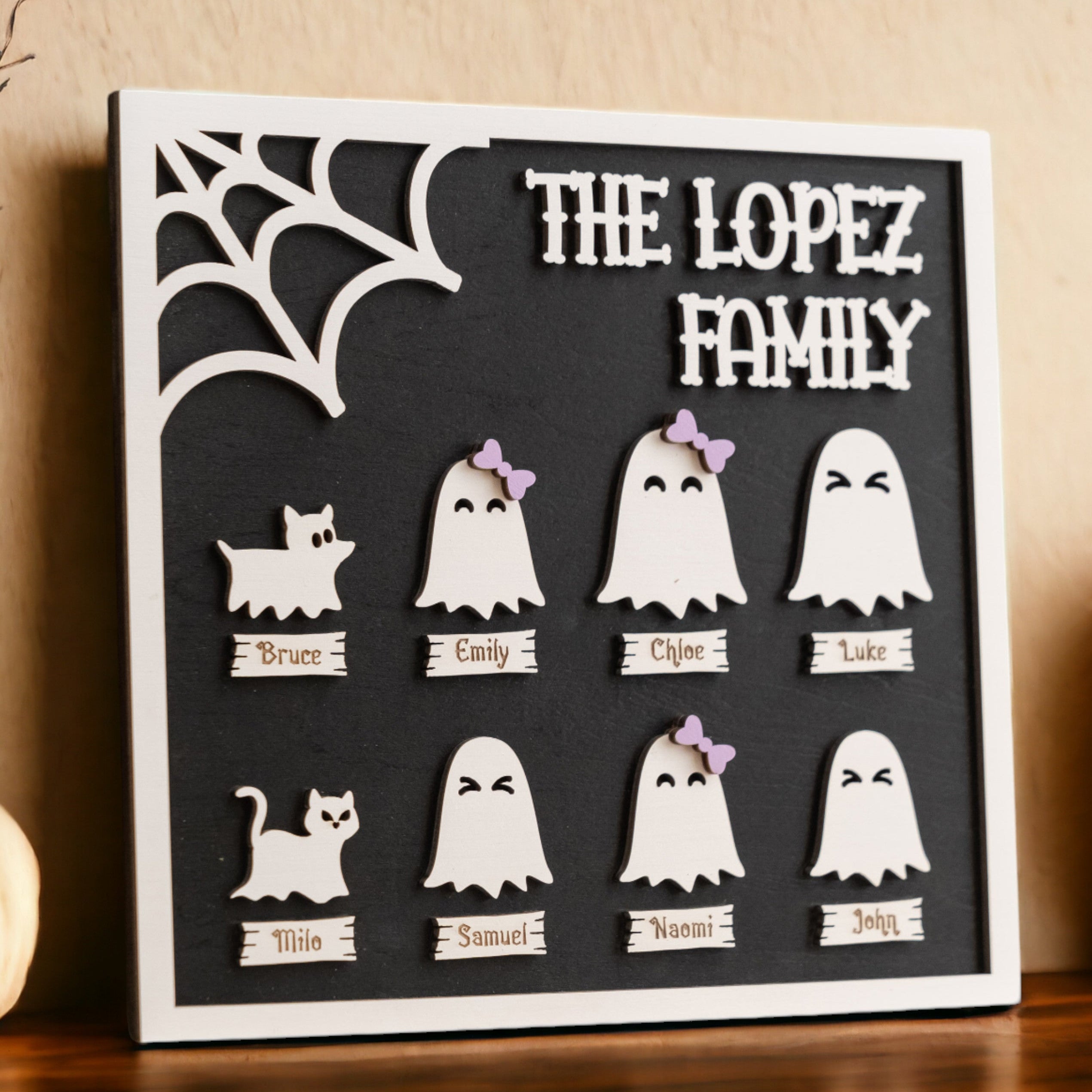 Personalized Halloween Ghost Family Sign Wood for Table Decor G26