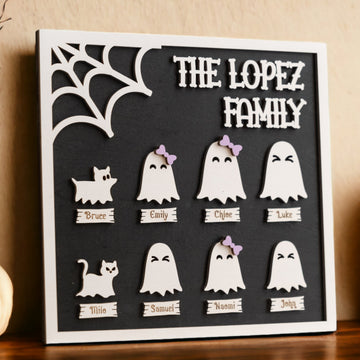 Personalized Halloween Ghost Family Sign Wood for Party Decor G26