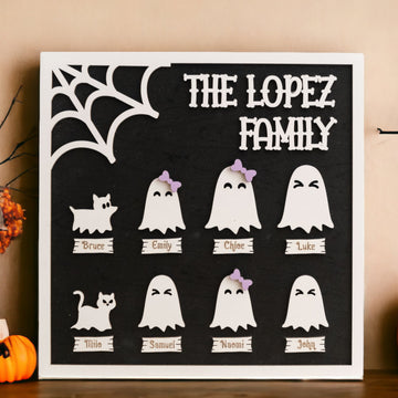 Personalized Halloween Ghost Family Sign Wood for Table Decor G26