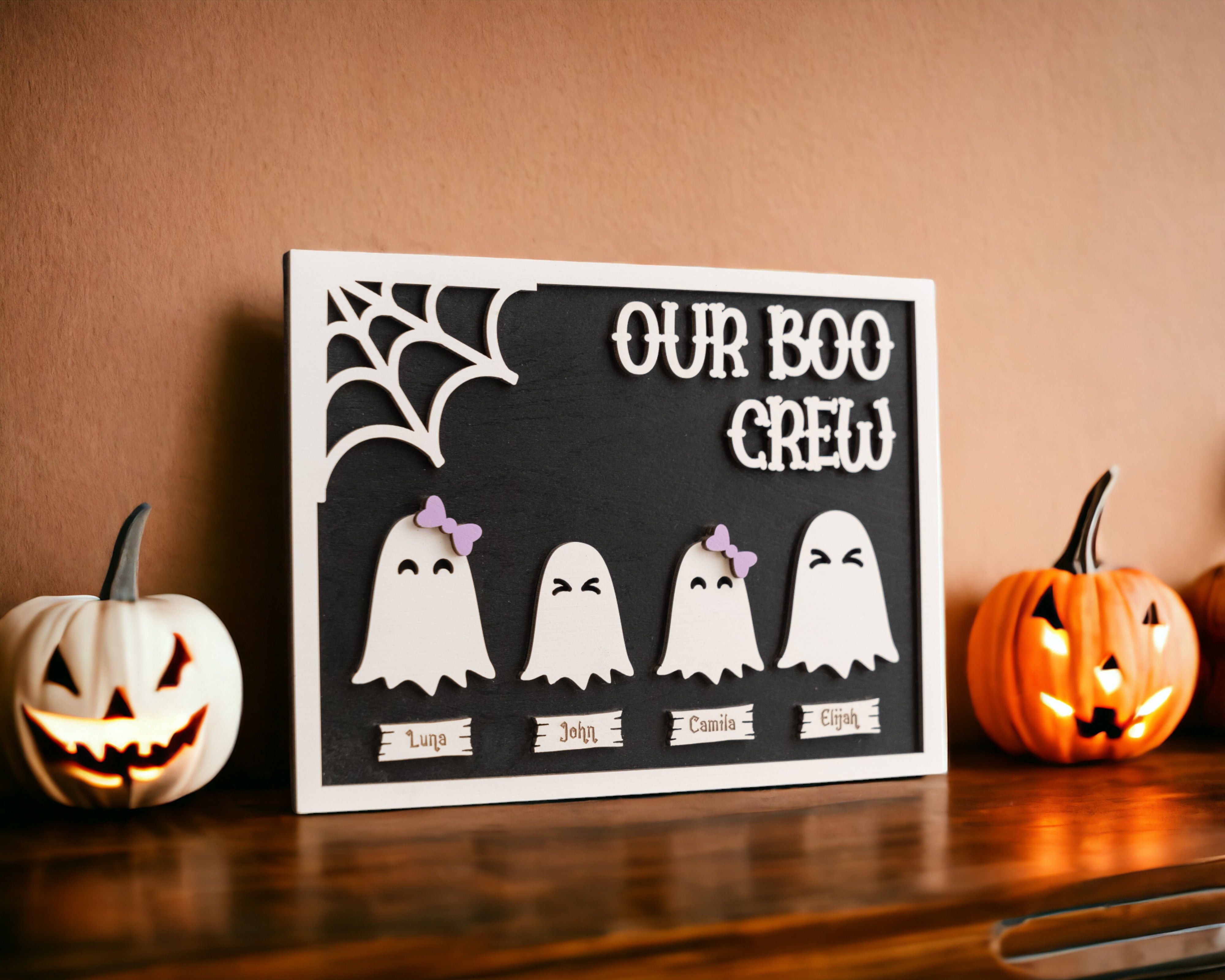 Personalized Halloween Ghost Family Sign Wood for Table Decor G26