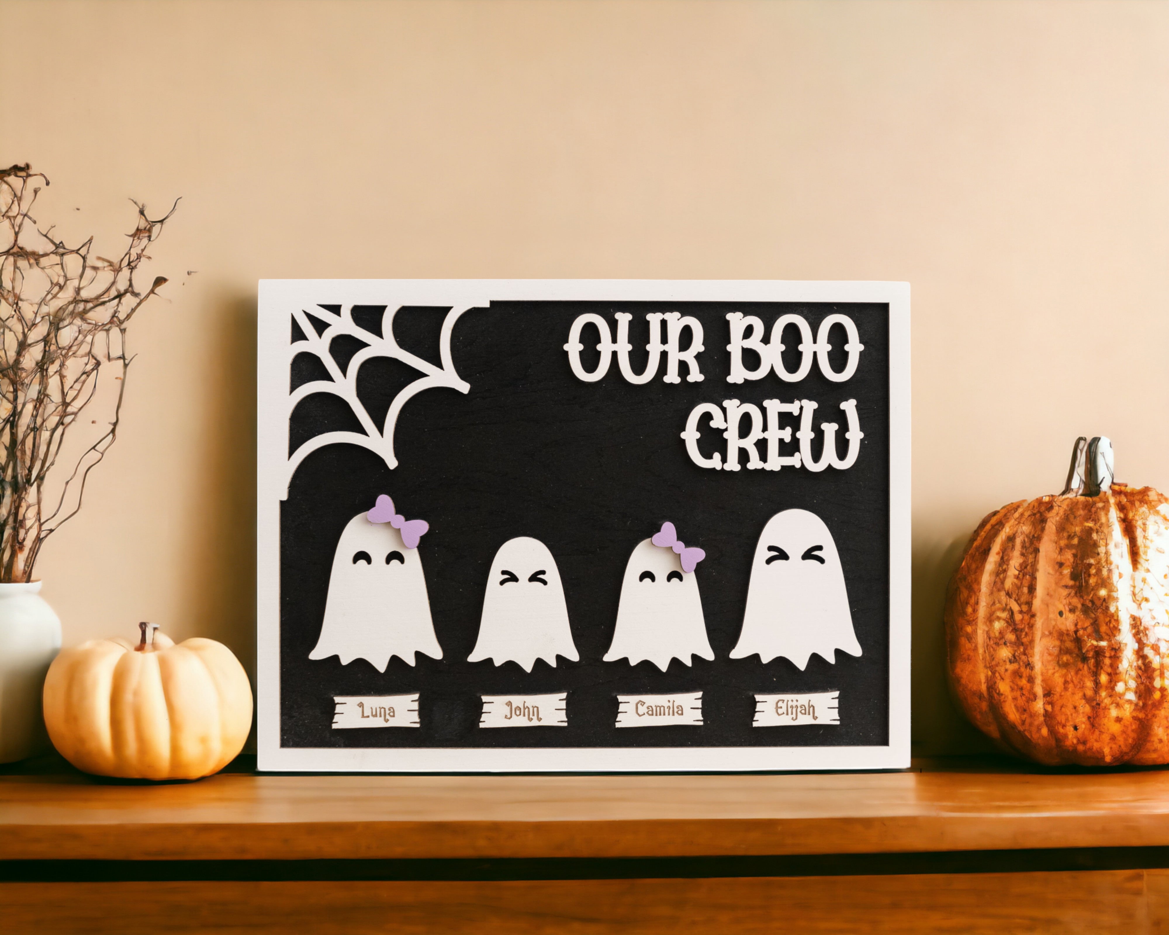 Personalized Halloween Ghost Family Sign Wood for Table Decor G26
