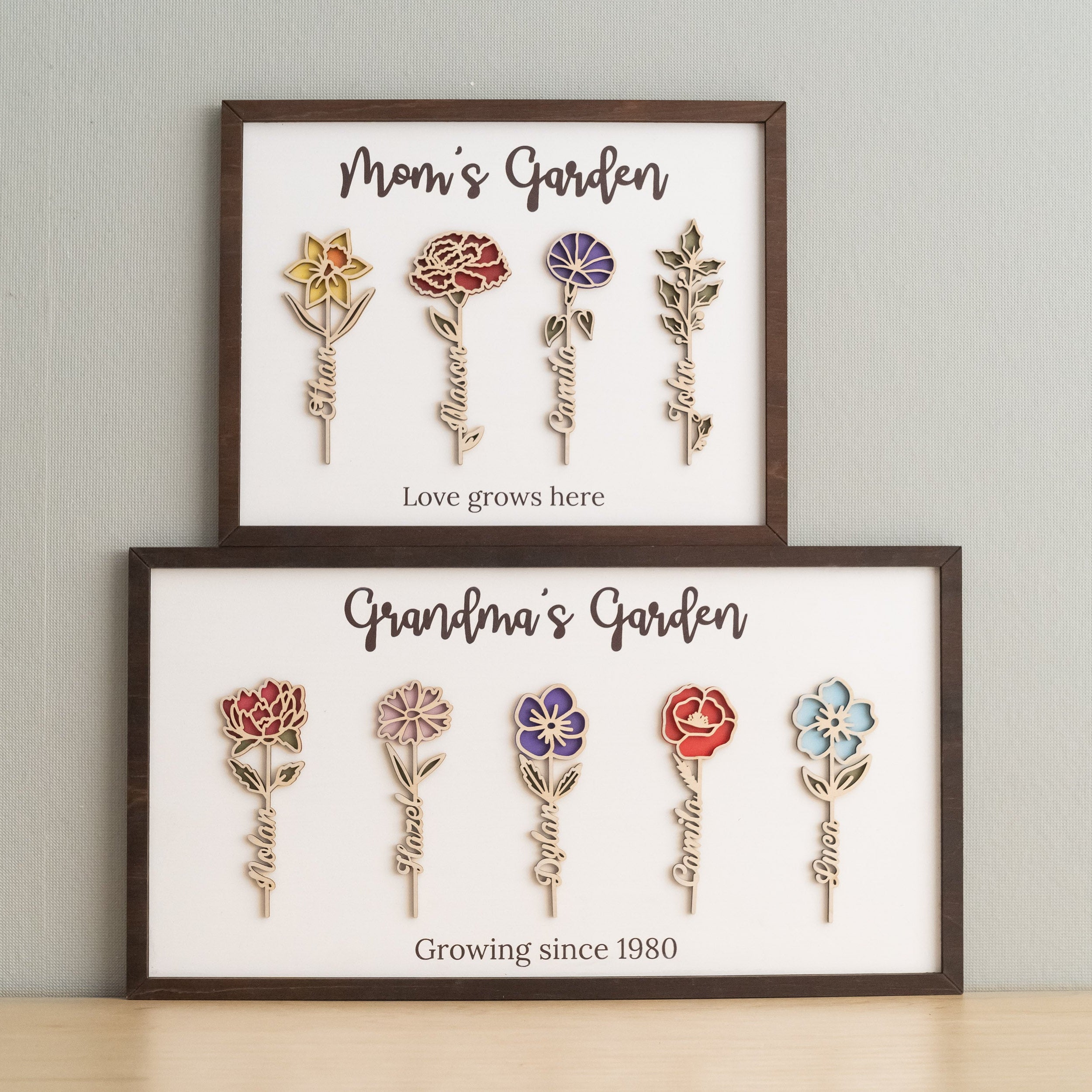 Personalized Wooden Family Flower Garden Sign for Mom Gift J32