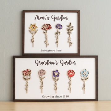 Personalized Wooden Family Flower Garden Sign for Mom Gift J32