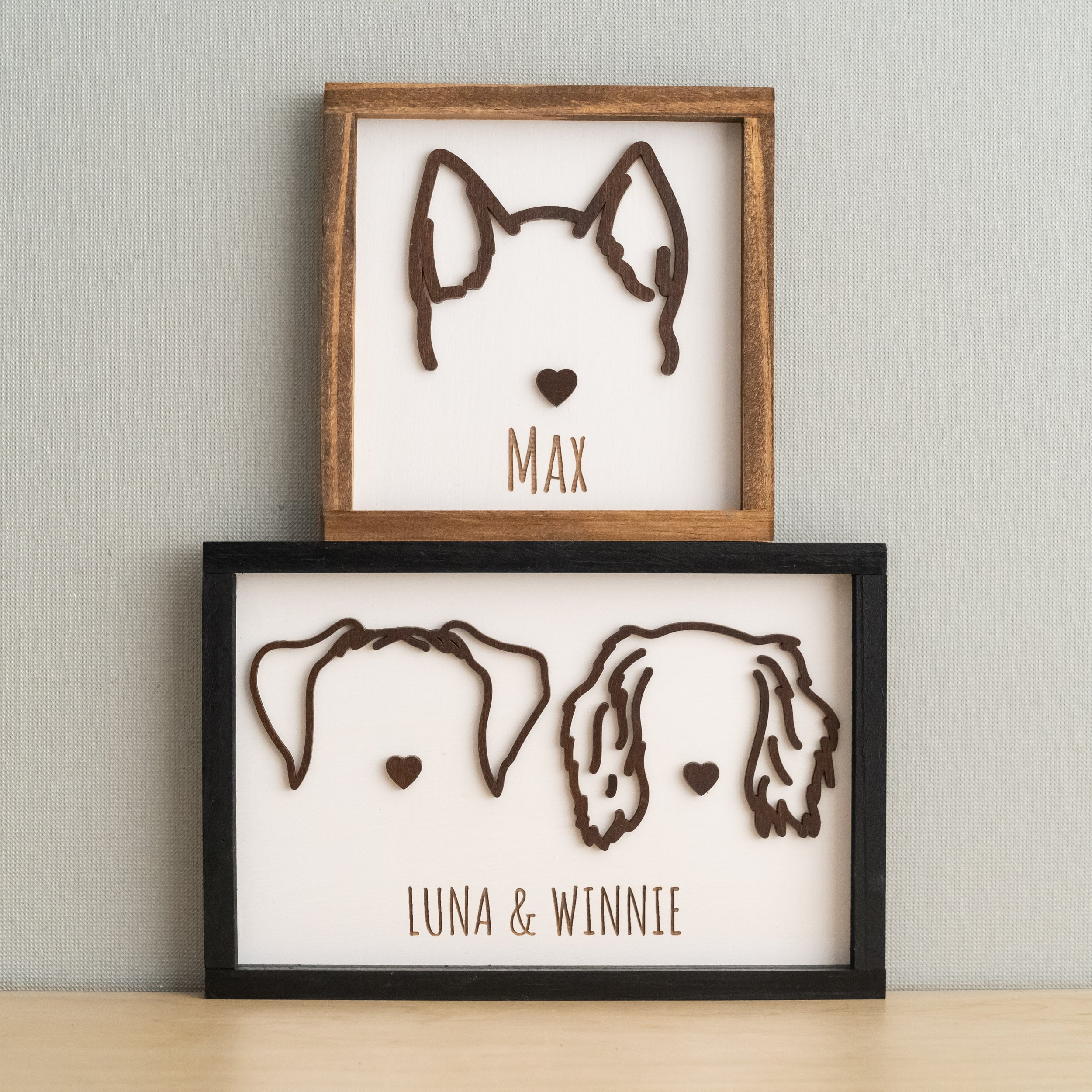 Dog Ear Framed Art Wood, Dog Wall Art for Wooden Pet Decor E15