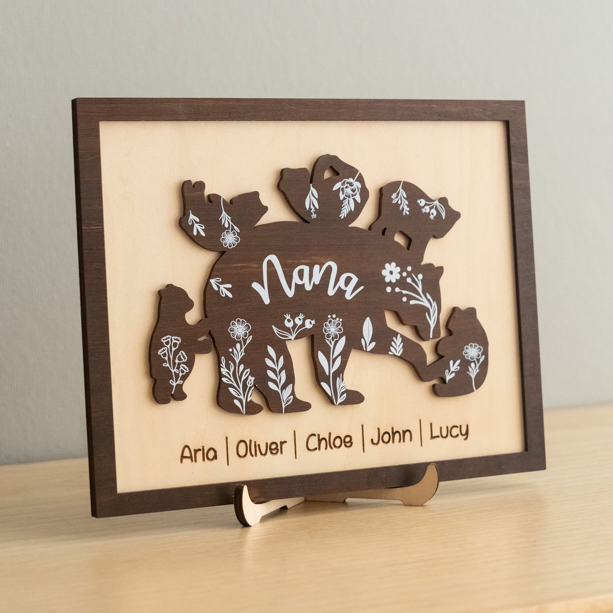 Mama Bear Family Wooden Sign Gift for Mom and Personalized Decor Y42