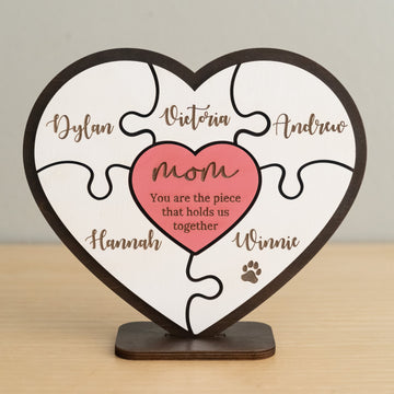 Personalized Wooden Heart Puzzle Frame for Mom Wooden Decor Gift for Mom and Personalized Puzzle Frame Round E95