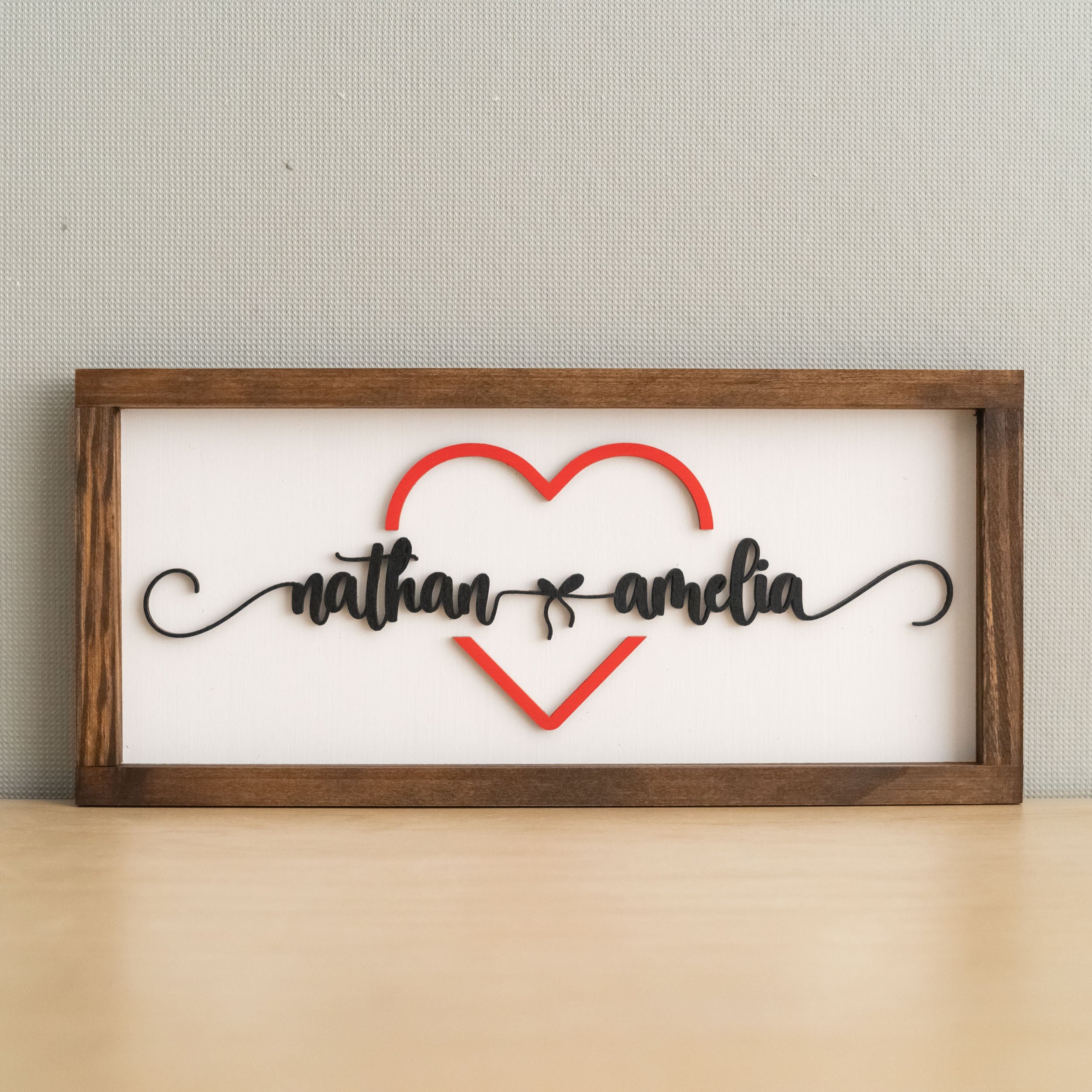 Personalized Couples Name Sign with Heart Wood Romantic Couple Decor and Wooden Heart Couple Sign for Wedding Gift Y32