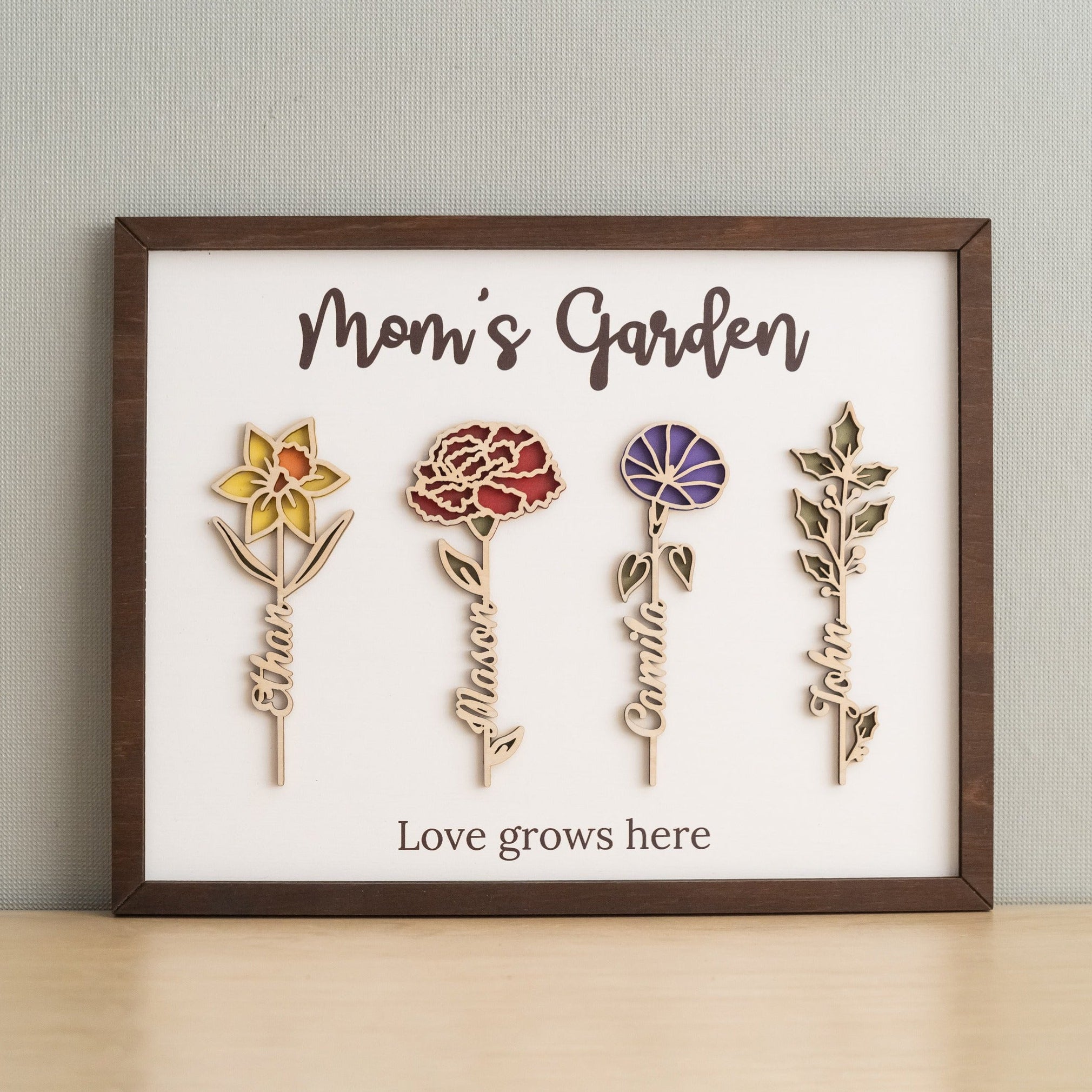 Personalized Wooden Family Flower Garden Sign for Mom Decor J32