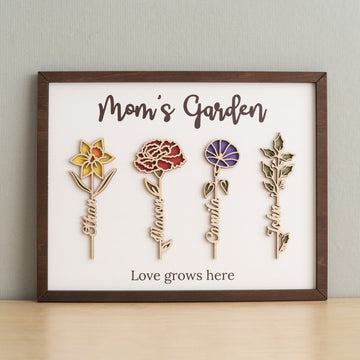 Personalized Wooden Family Flower Garden Sign for Mom Decor J32