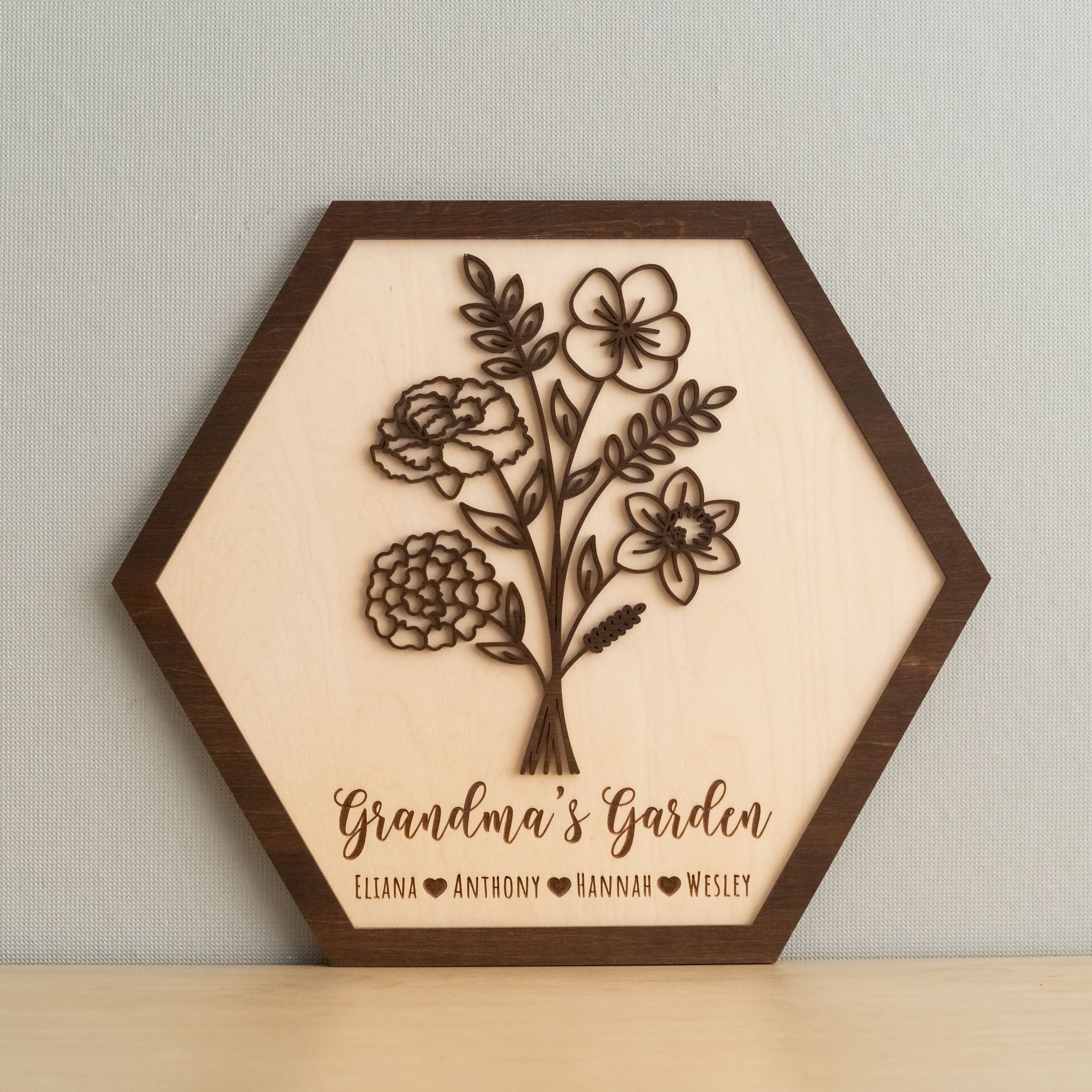 Personalized Wooden Family Garden Sign for Grandma and Family Gift J34