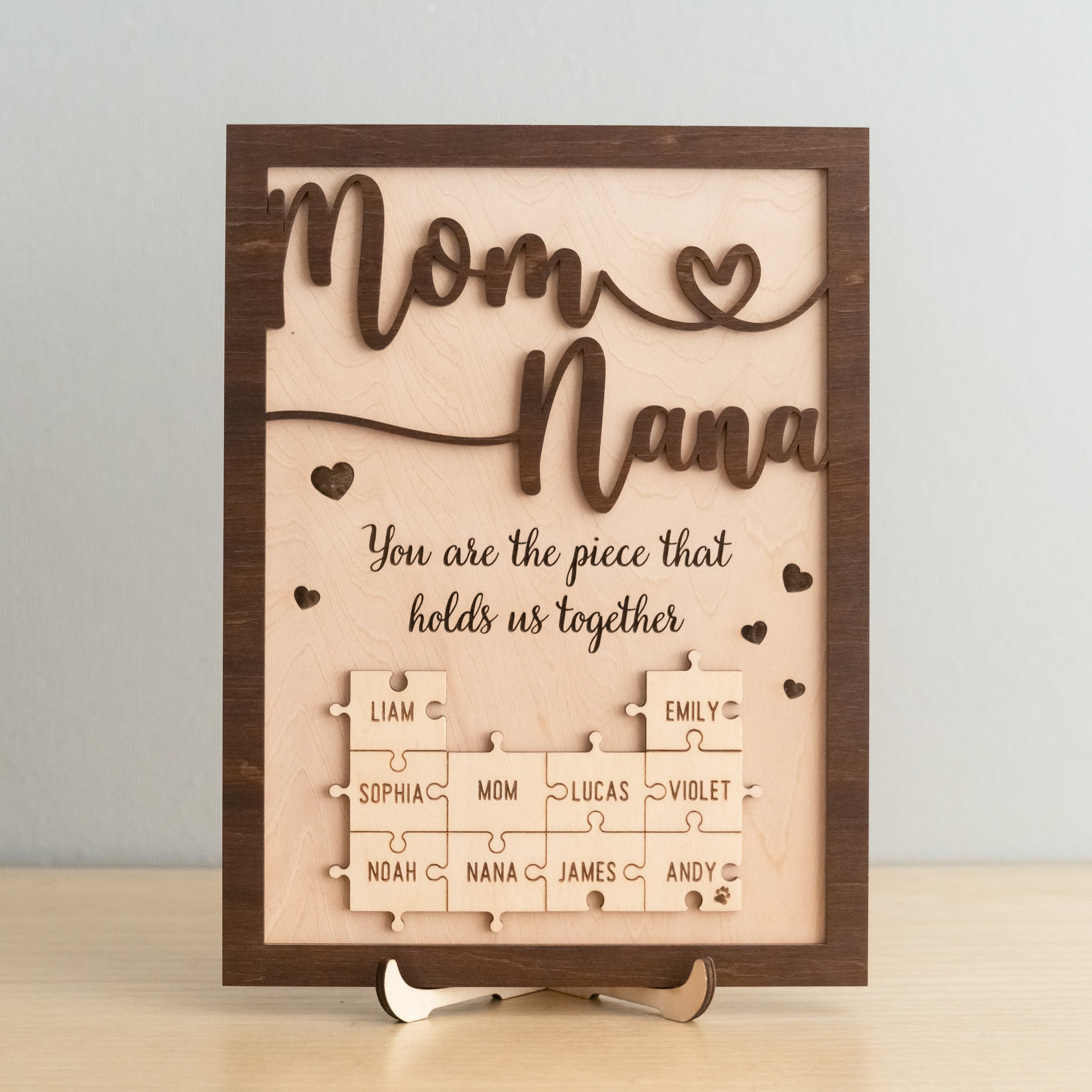 Personalized Wooden Puzzle Frame for Mom Family Puzzle Gift and Decor Y35