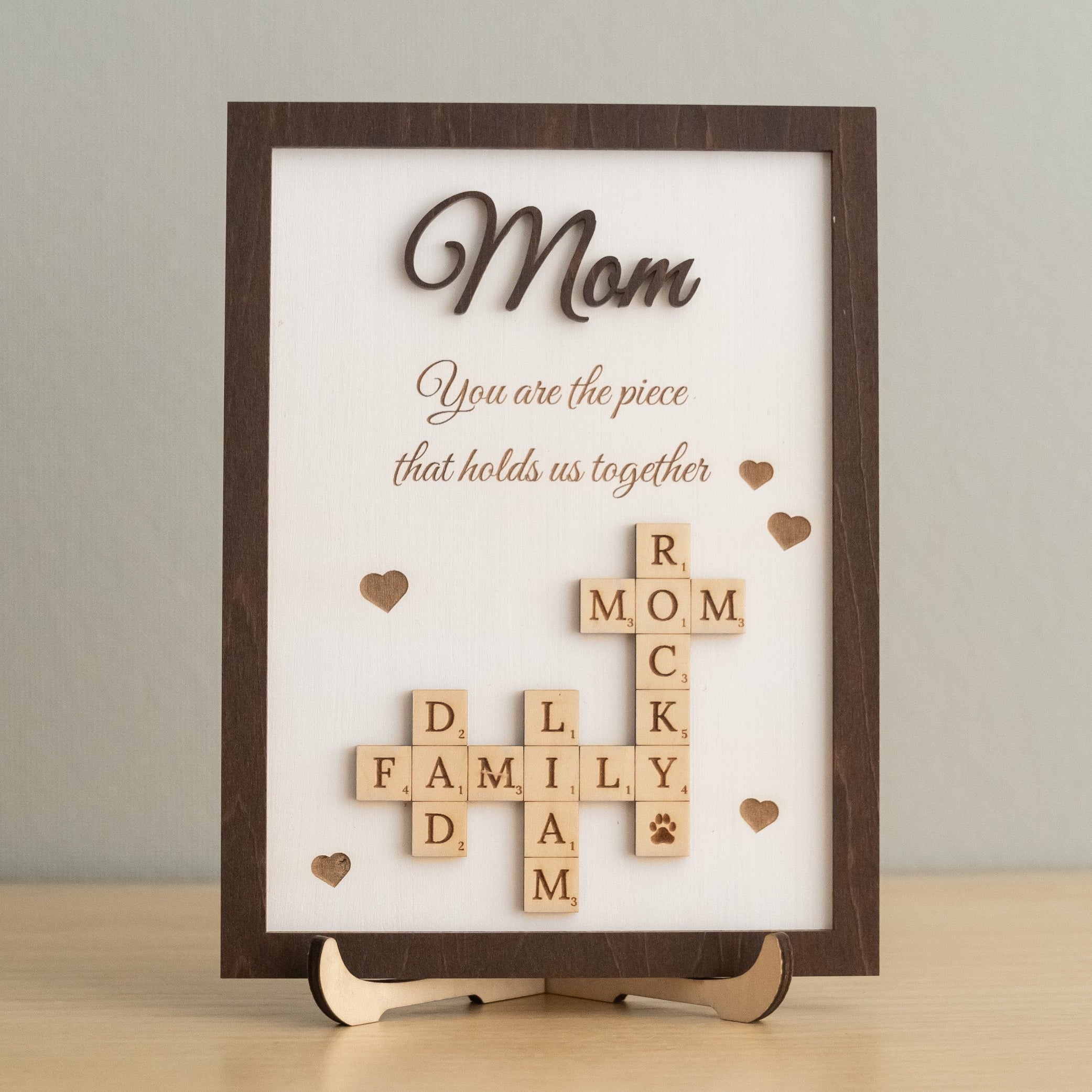 Personalized Wooden Scrabble Family Sign for Mothers Day Gift and Scrabble Family Sign Y43