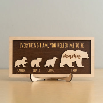 Personalized Mama Bear Wood Sign gift for grandma and family keepsake Y38