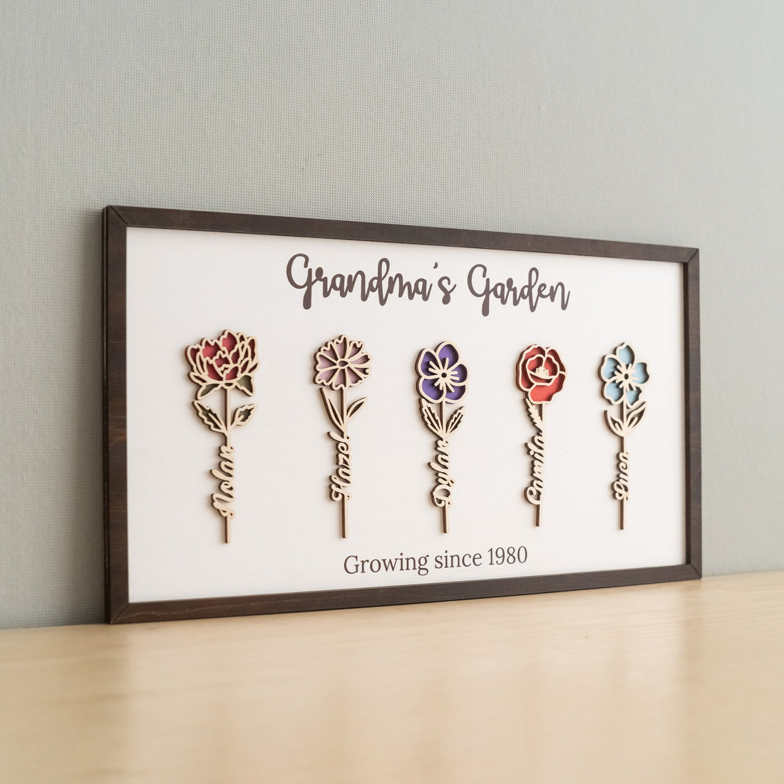 Wooden Family Flower Garden Sign Custom for Grandma Gift J32