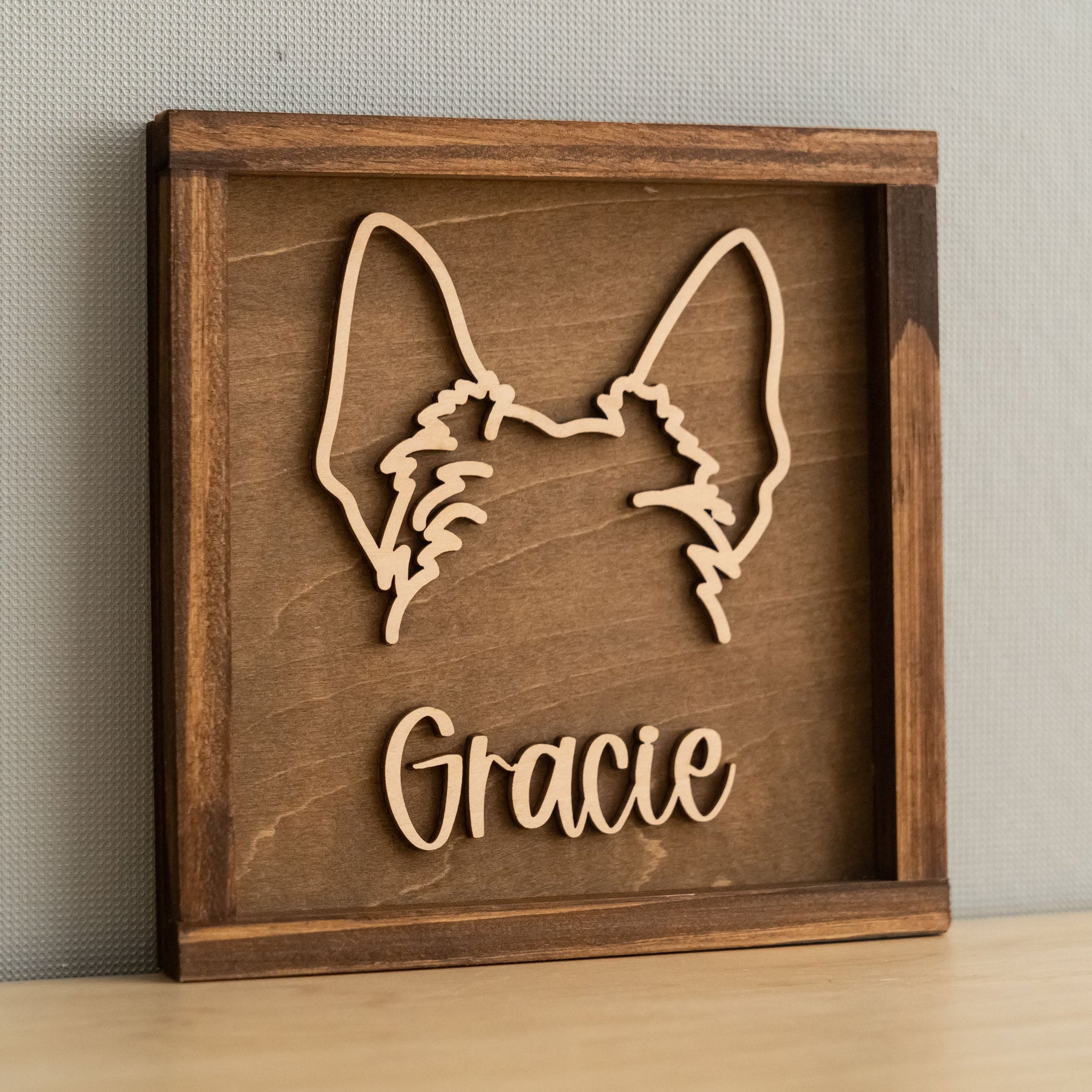 Dog Ear Framed Art Wood for Pet Memorial Gift and Rustic Decor J06