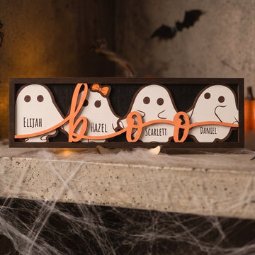 Personalized Ghost Family Name Sign Wood for Halloween Home B37