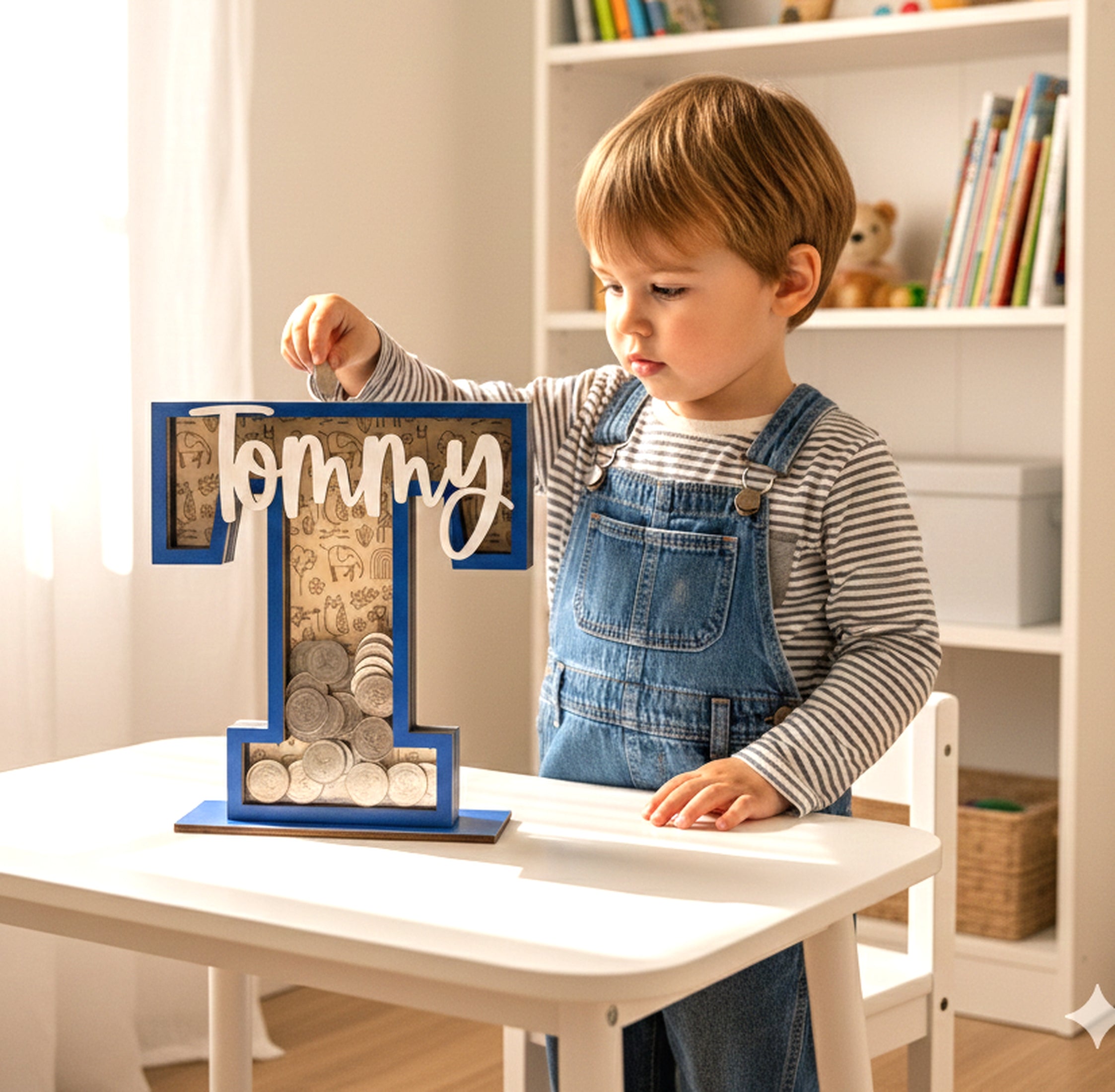 Personalized Letter Piggy Bank Wood Acrylic for Kids Custom Decor E12