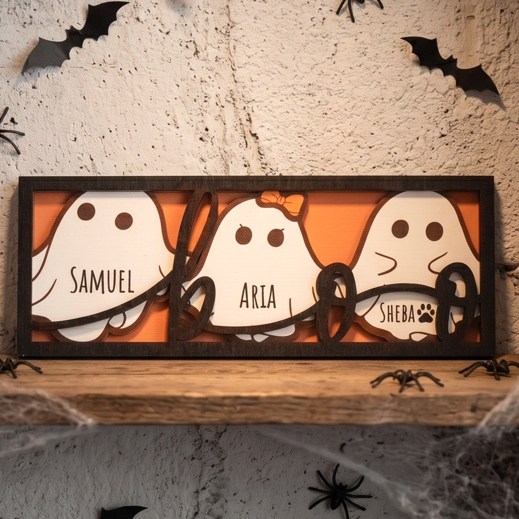 Personalized Ghost Family Name Sign Wood for Halloween Home B37